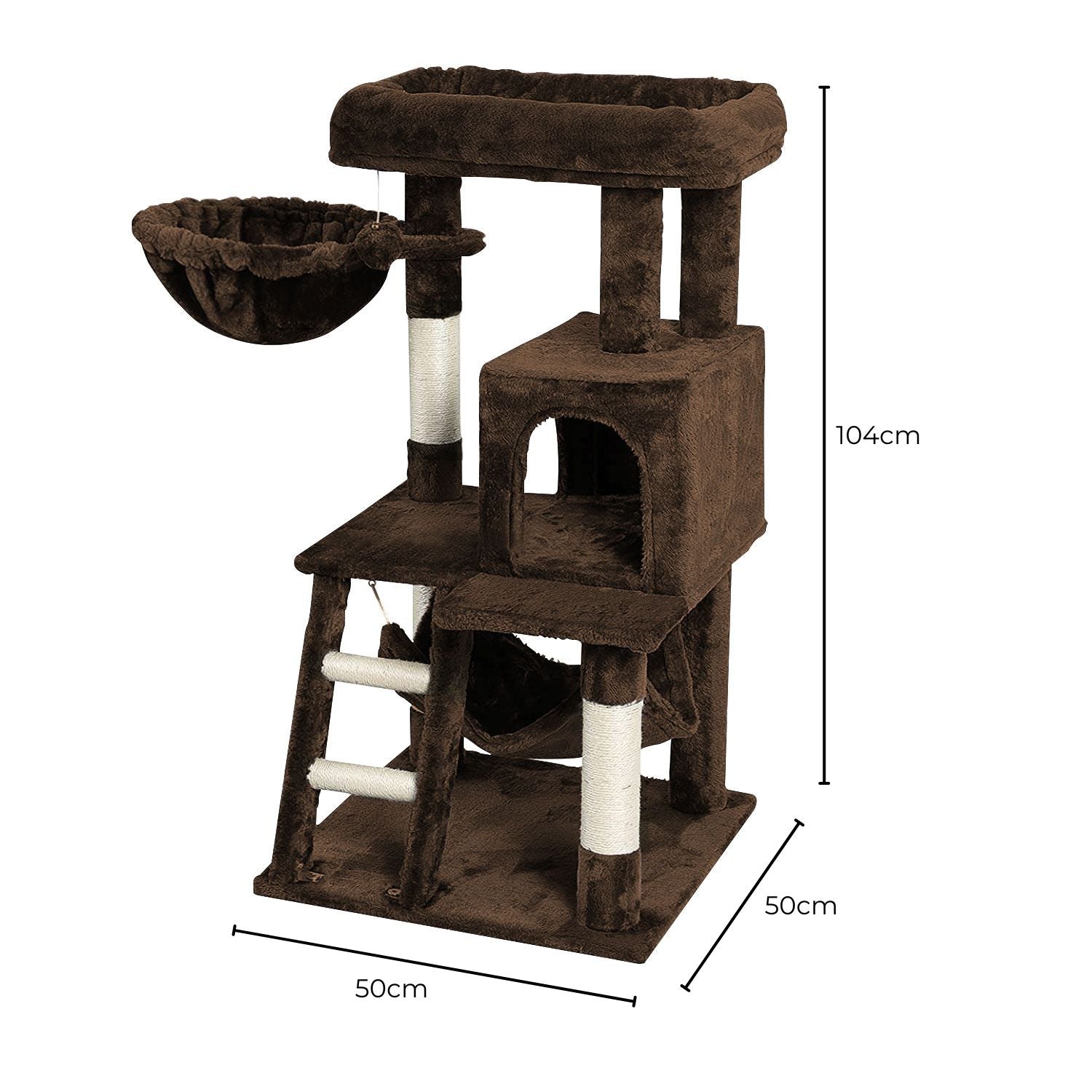 Durable 104cm Plush Cat Tree with Hammock & Perch - Floofi