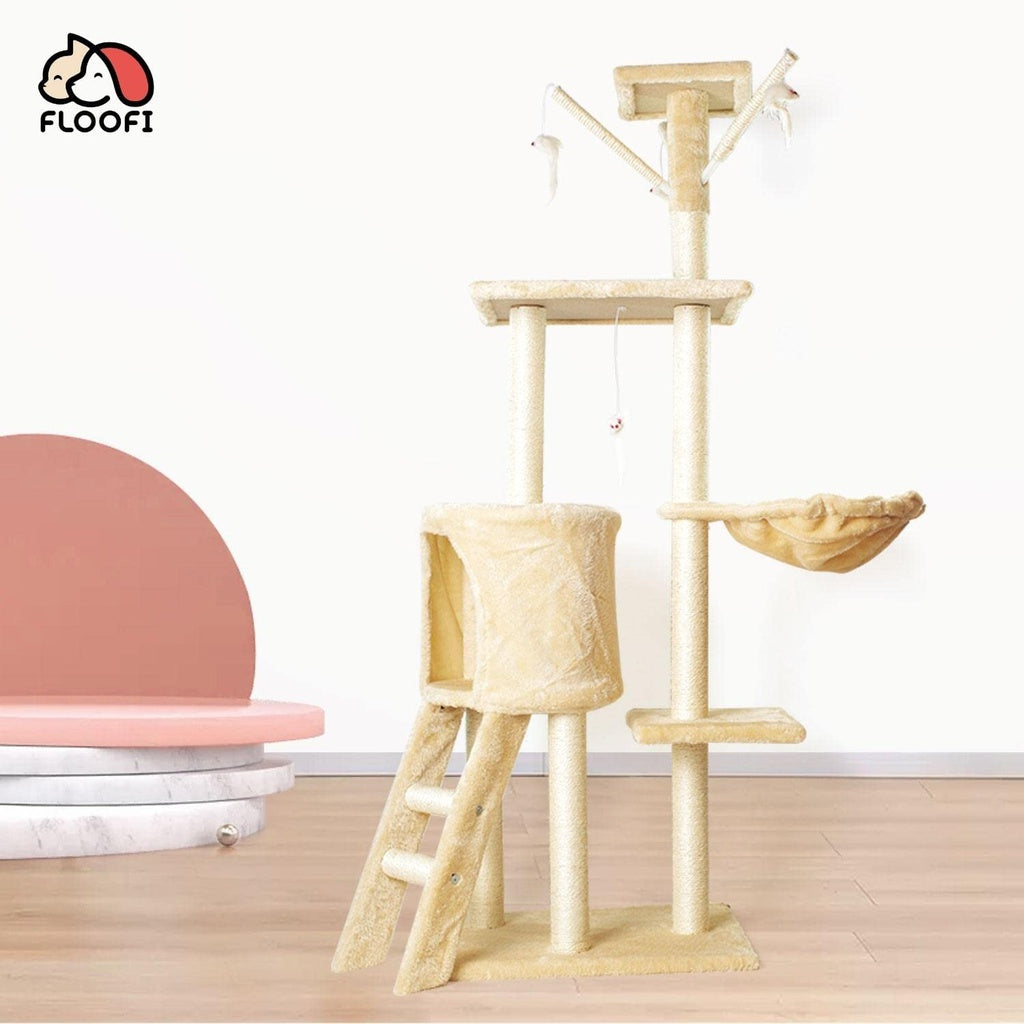 5-Layer Plush Cat Condo Tree with Hammock & Toys - Floofi