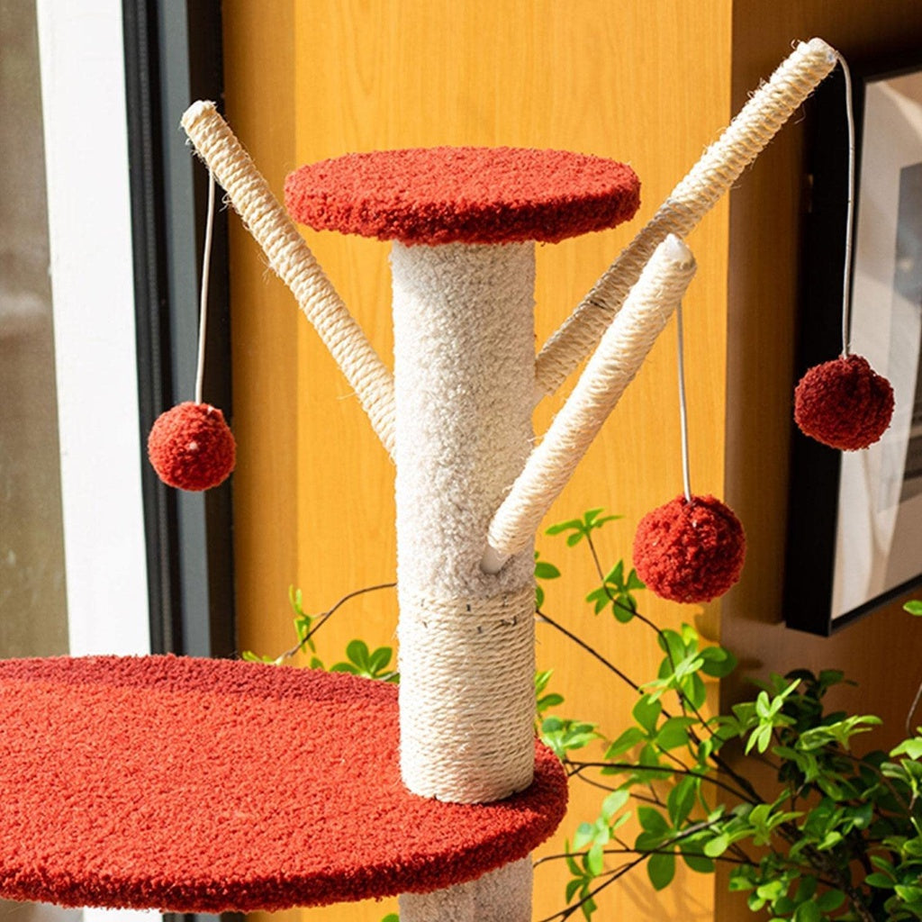 Luxury Plush 130cm Cat Tree Condo, Red Yellow - Floofi