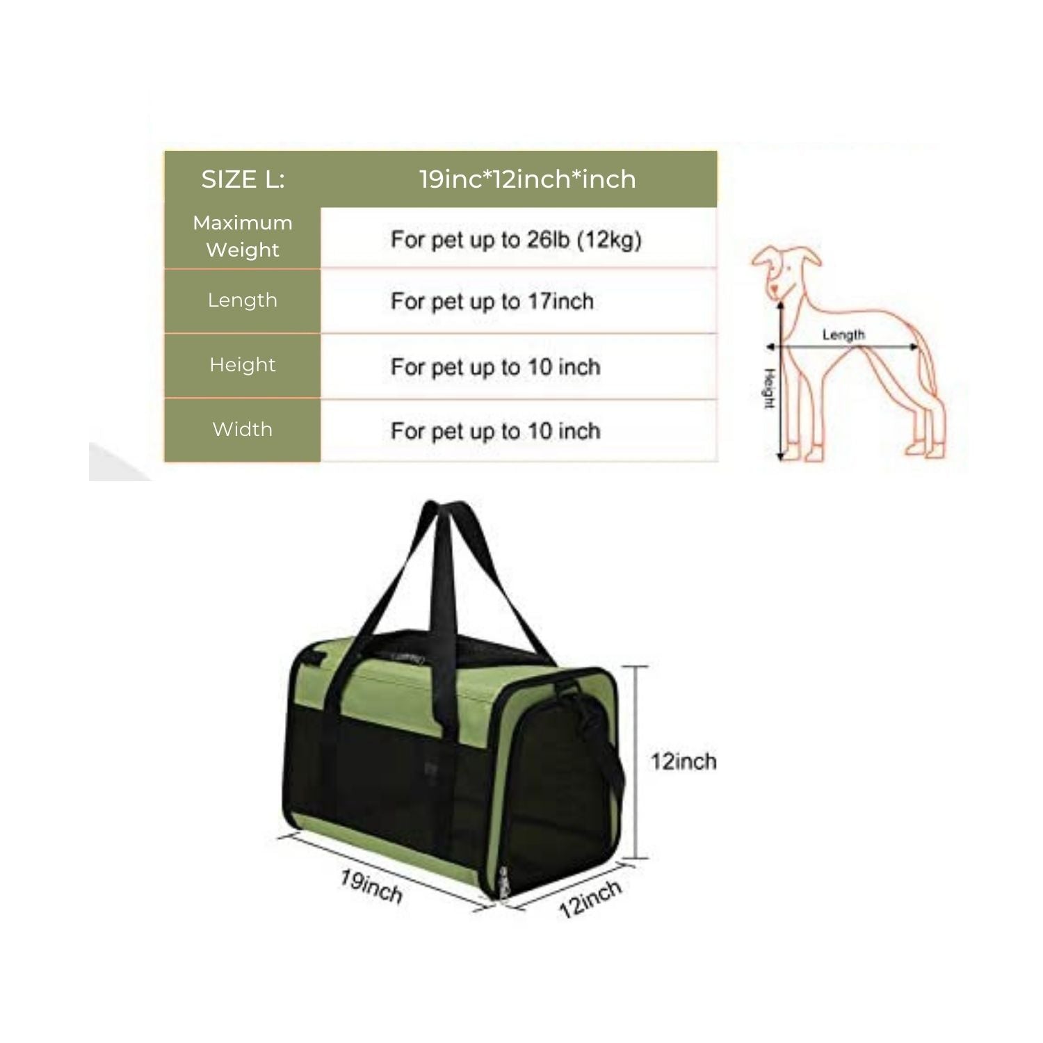 Floofi Portable Pet Carrier-L Size (Green)