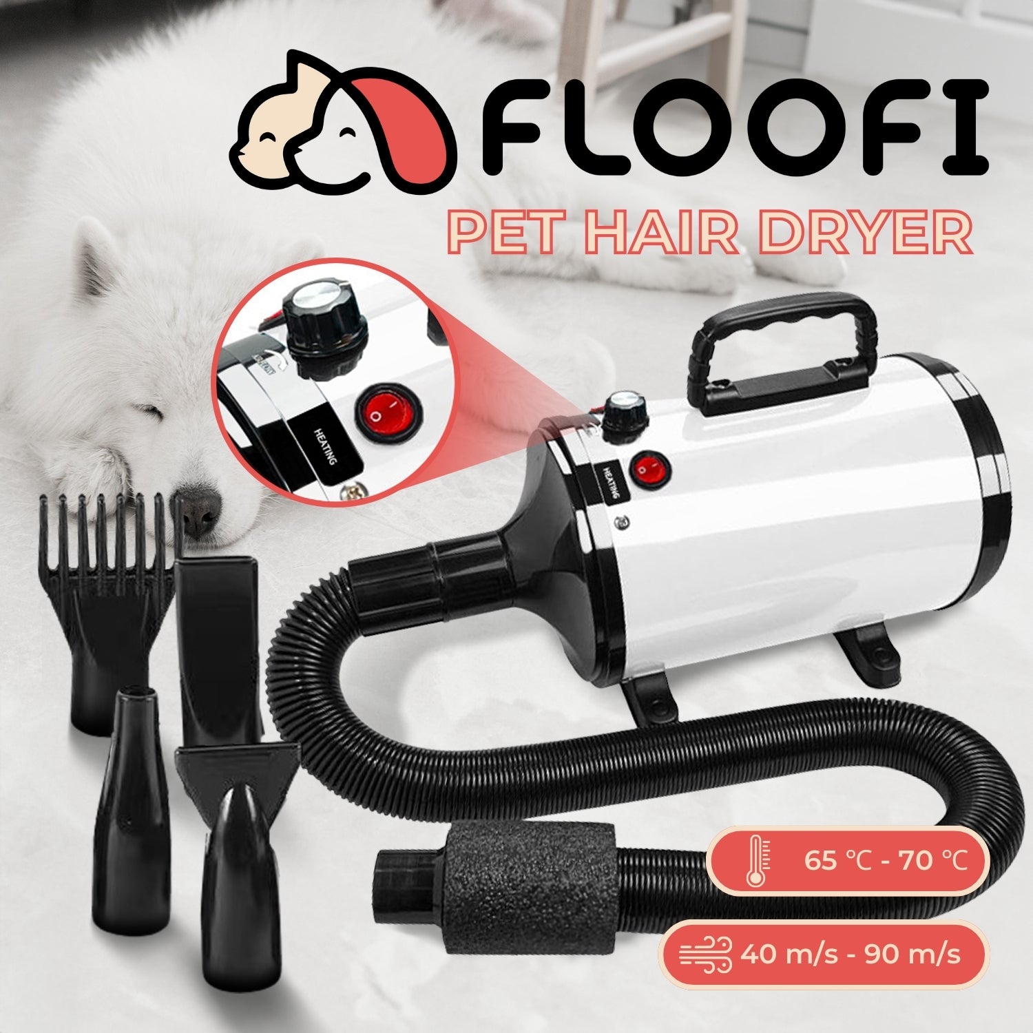 Floofi Pet Hair Dryer Advance Button Version (White)