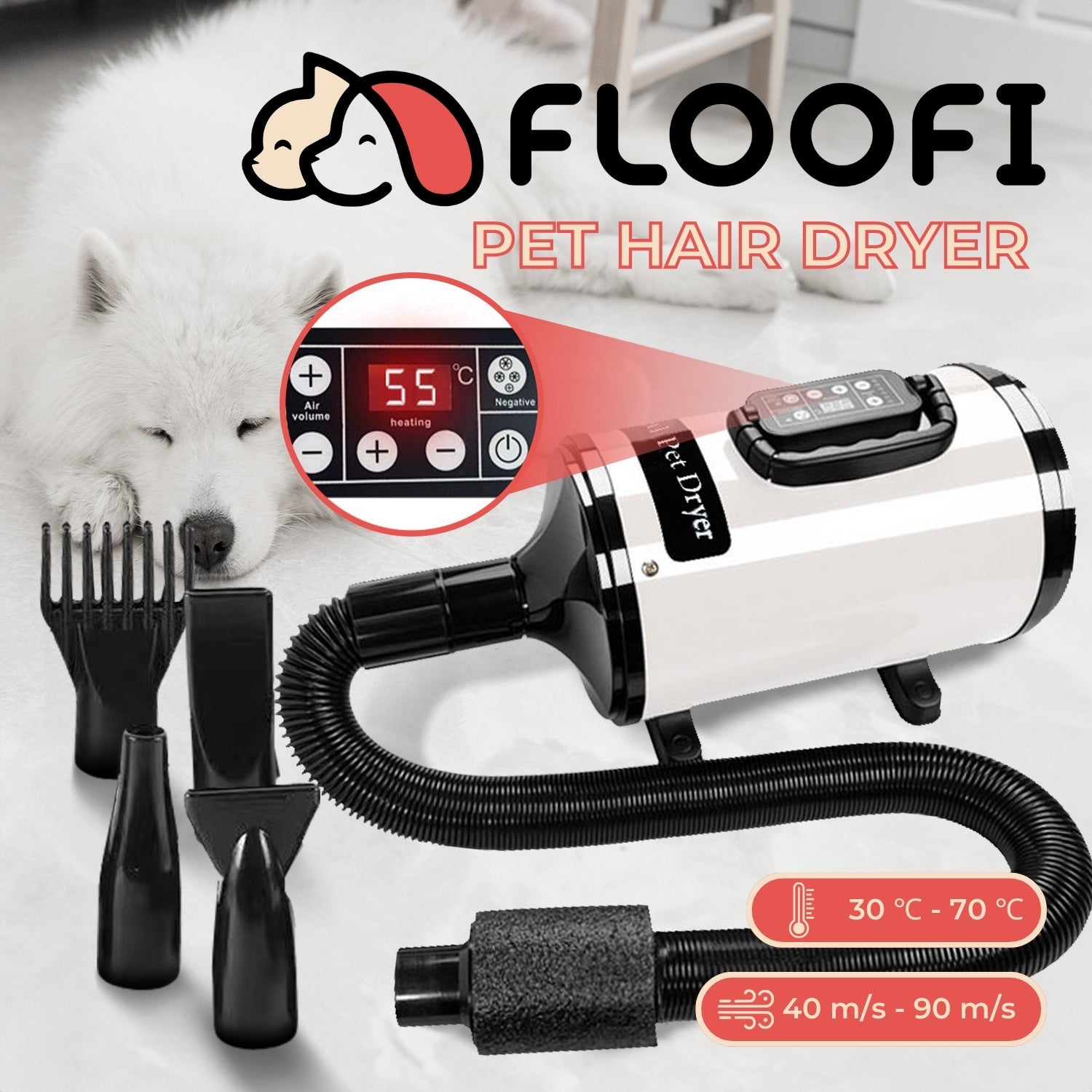 Floofi Pet Hair Dryer LCD (White)