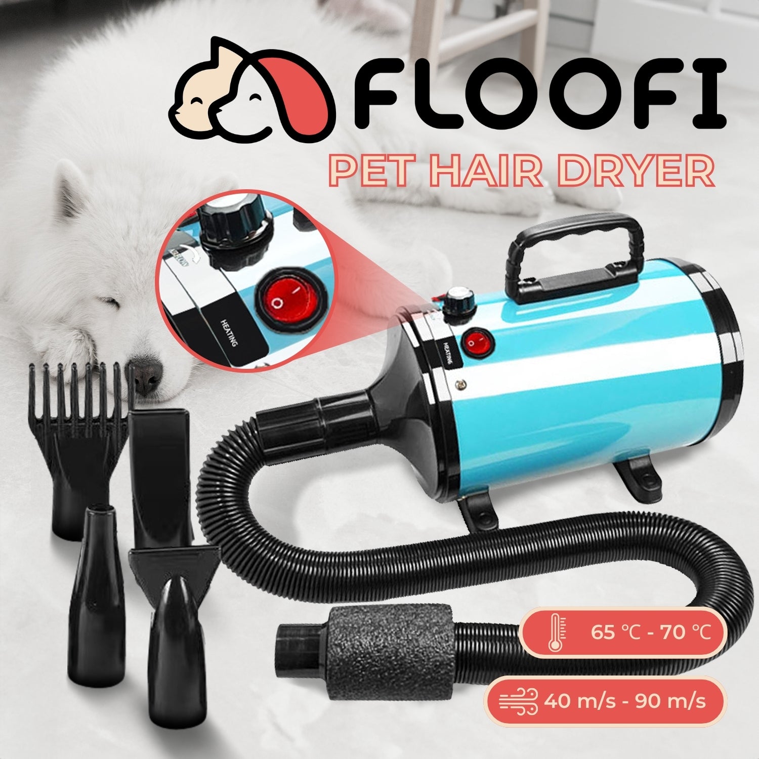 Floofi Pet Hair Dryer Advance Button Version (Blue)