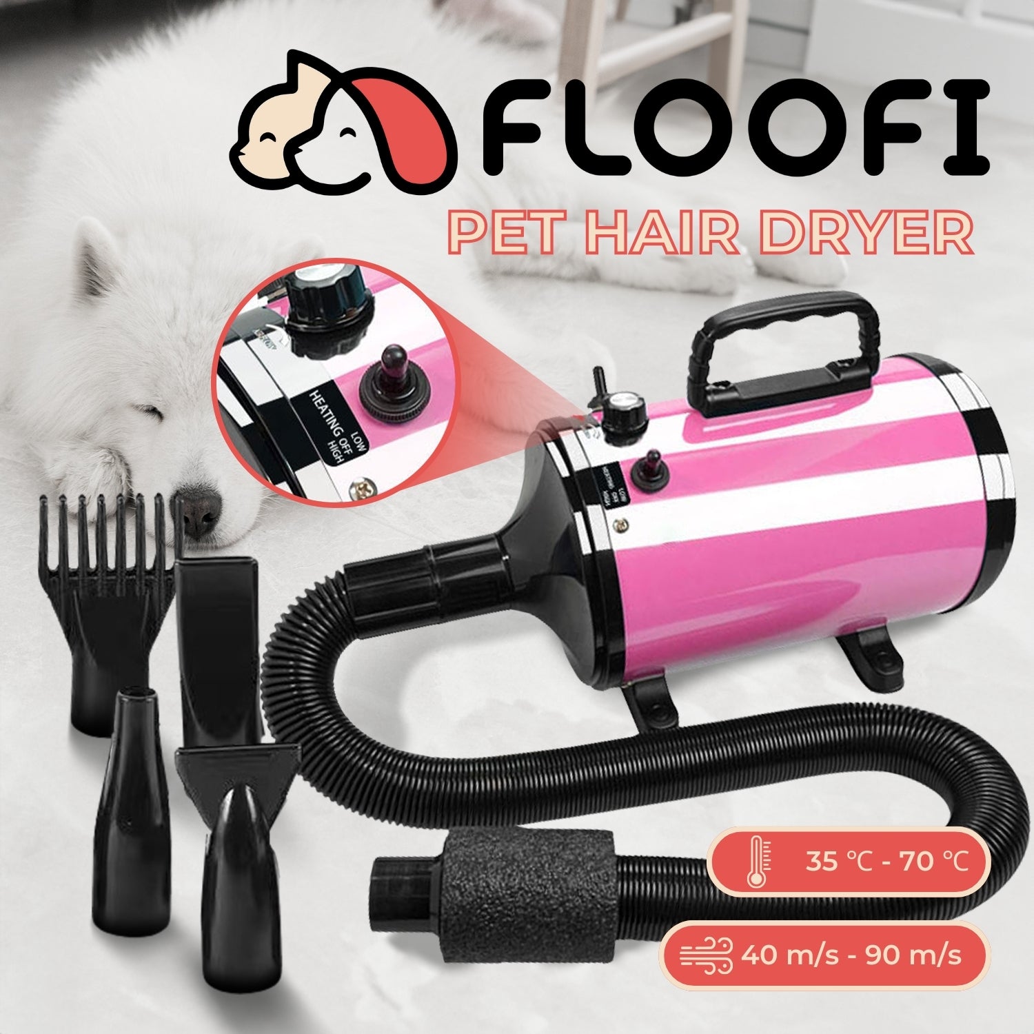 Versatile Pet Hair Dryer, Heat Protection, Low Noise - Floofi