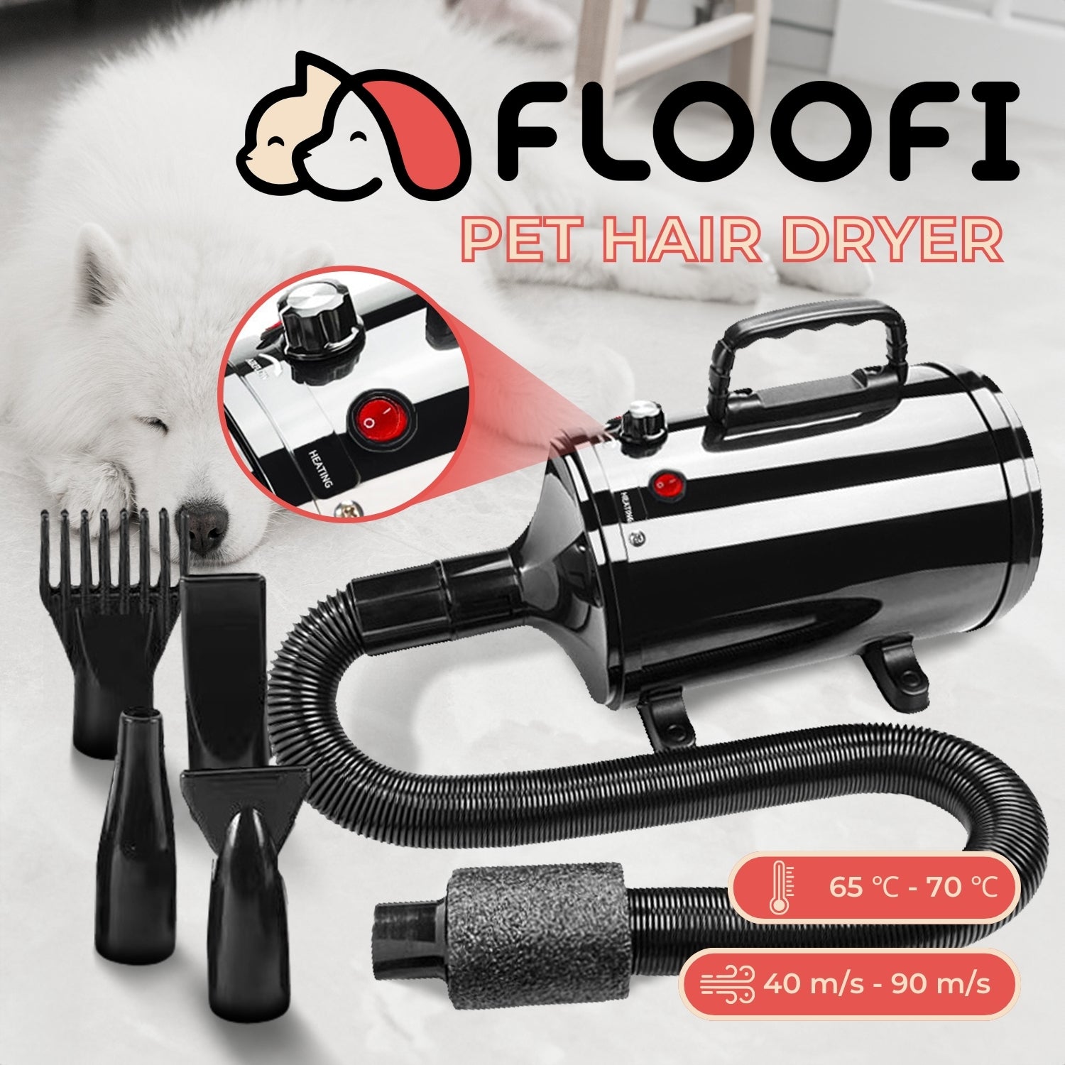 Floofi Pet Hair Dryer Advance Button Version (Black)