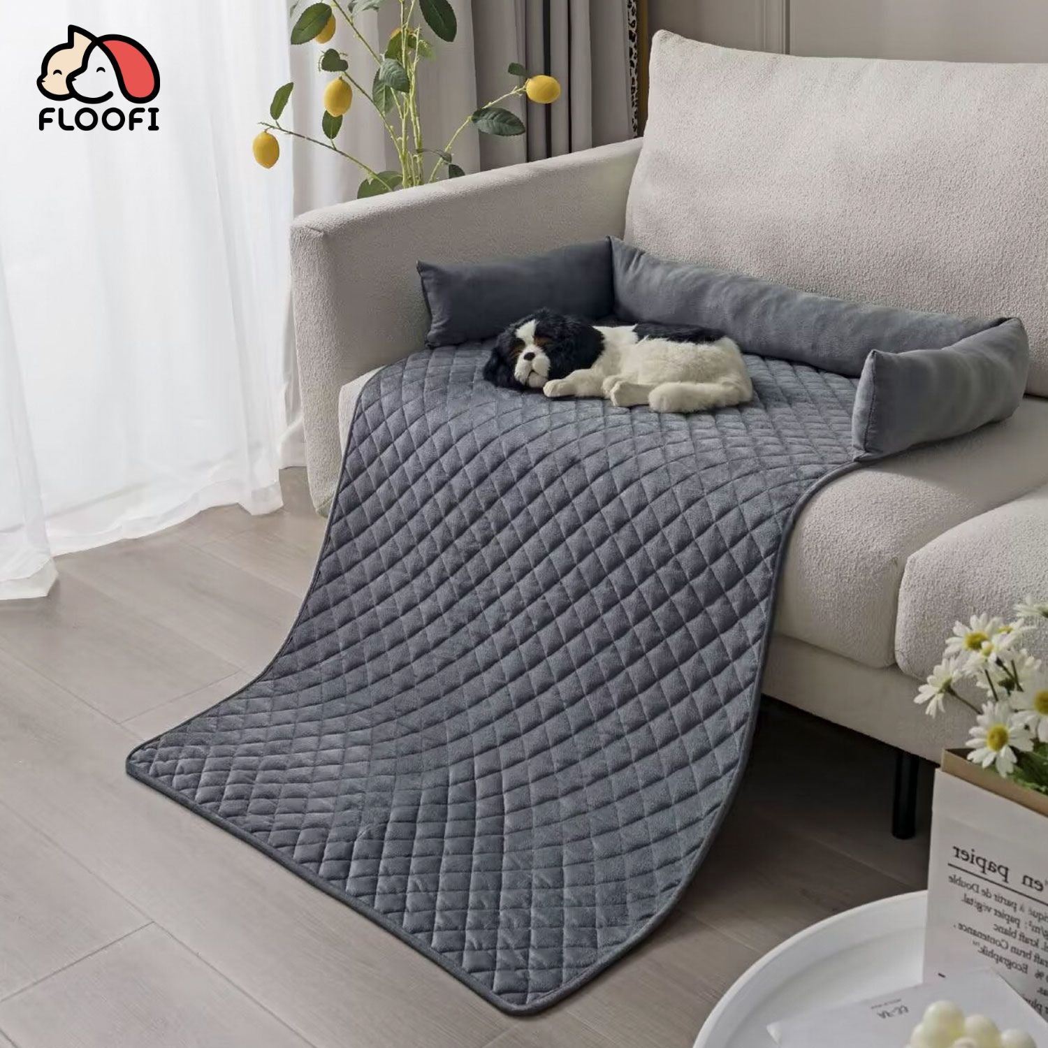 FLOOFI Pet Sofa Cover with Bolster L Size (Grey)