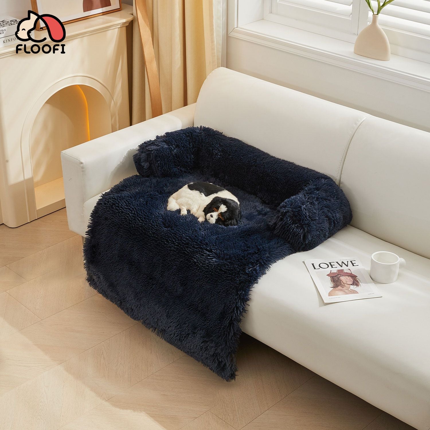 Floofi Pet Sofa Cover Soft with Bolster L Size (Dark Blue)