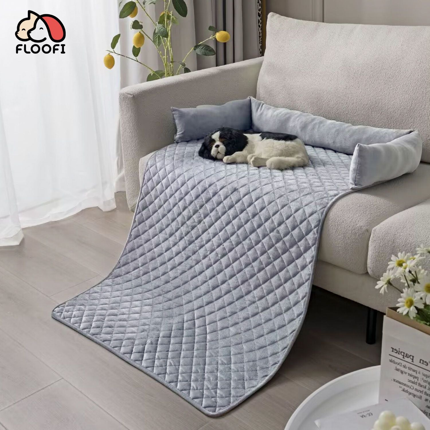 FLOOFI Pet Sofa Cover with Bolster L Size (Light Grey)