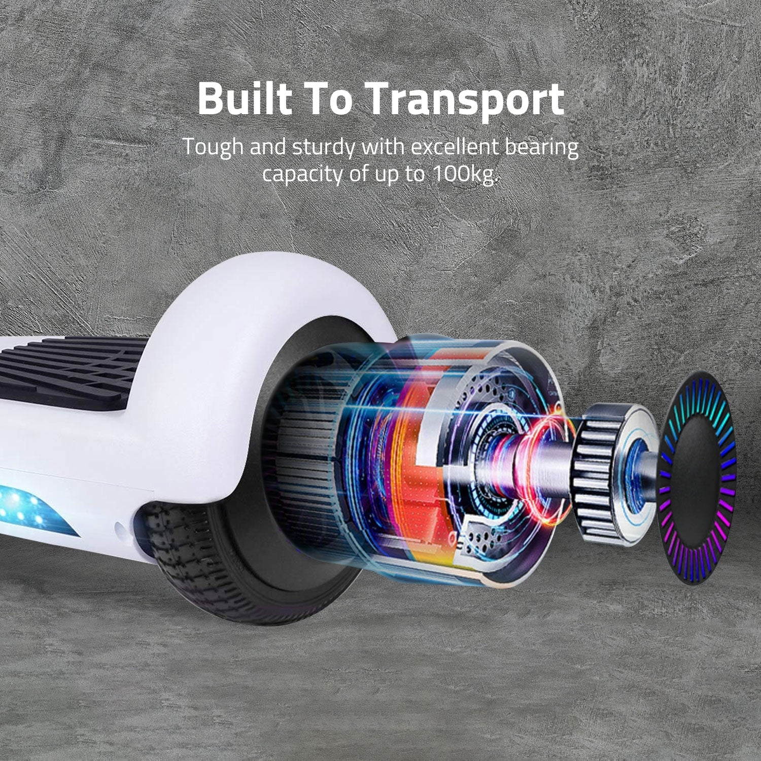 Bluetooth Hoverboard w/ Lights & Carry Bag, White - Funado