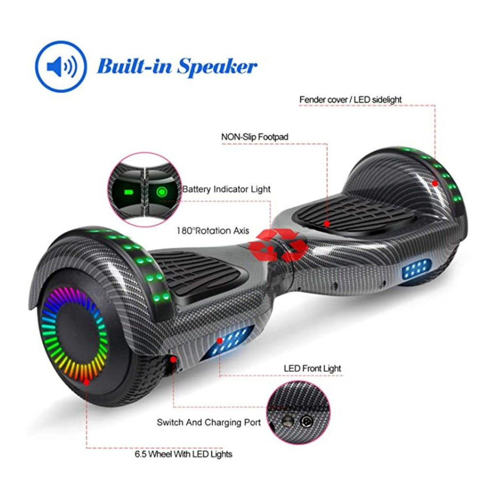 Carbon Fiber Hoverboard, Bluetooth, Safety Features - Funado