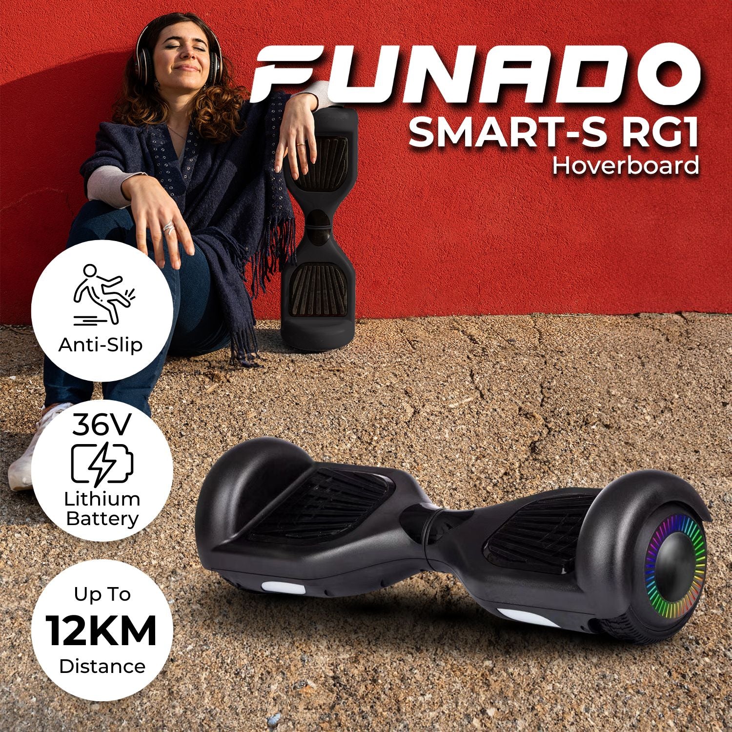 Bluetooth Hoverboard with LED Lights, Black | Funado