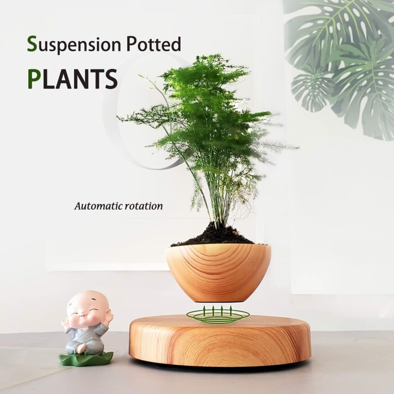 Magnetic Levitating Plant Pot, Lightweight Oak, GOMINIMO