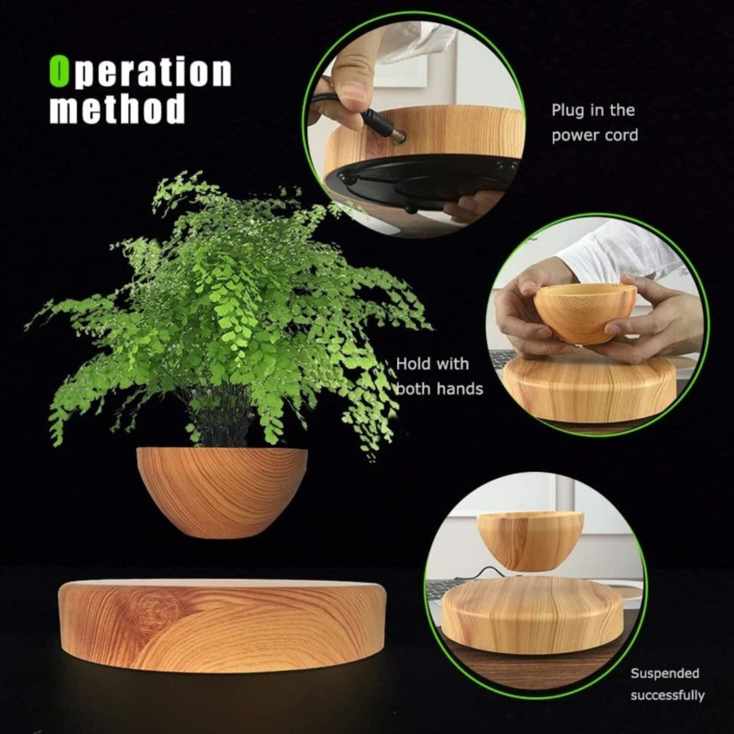 Magnetic Levitating Plant Pot, Lightweight Oak, GOMINIMO