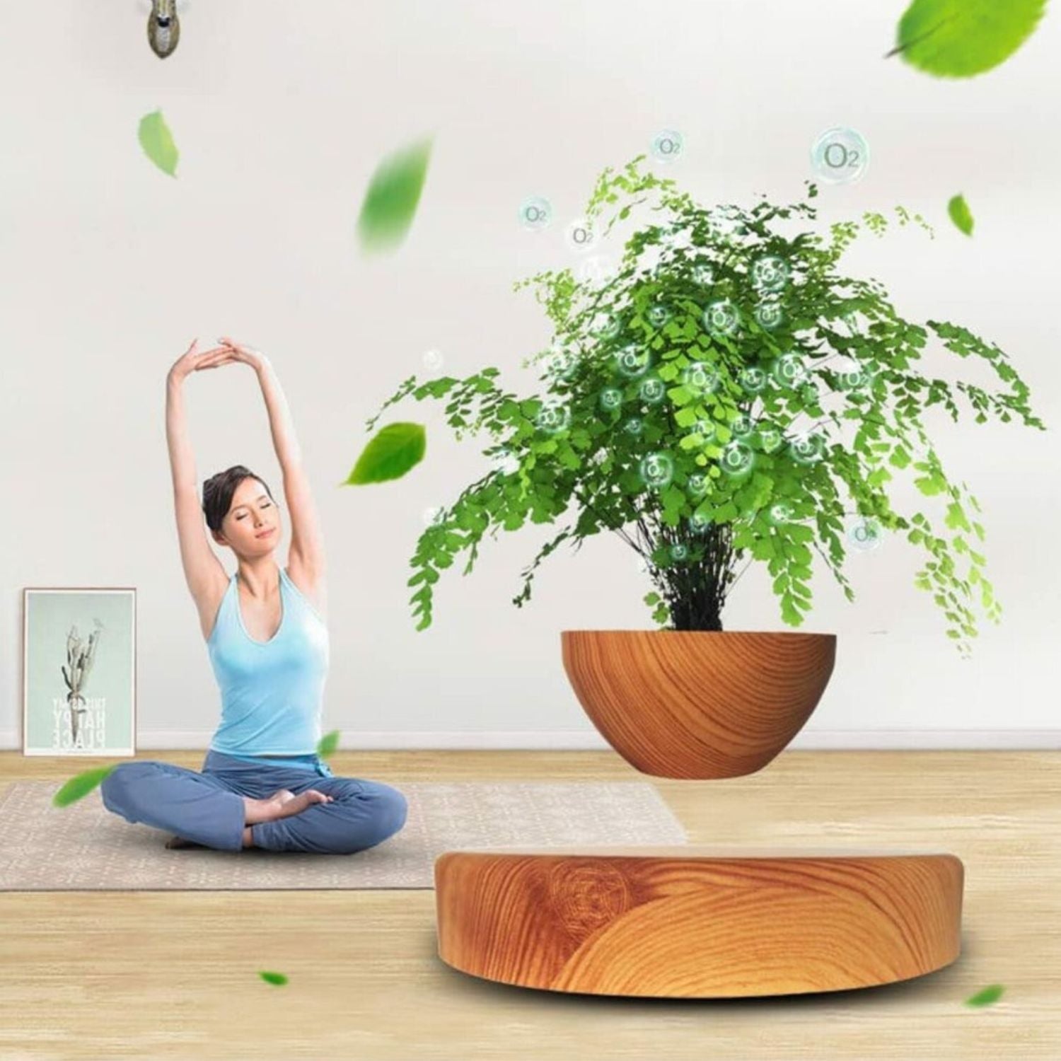 Magnetic Levitating Plant Pot, Lightweight Oak, GOMINIMO