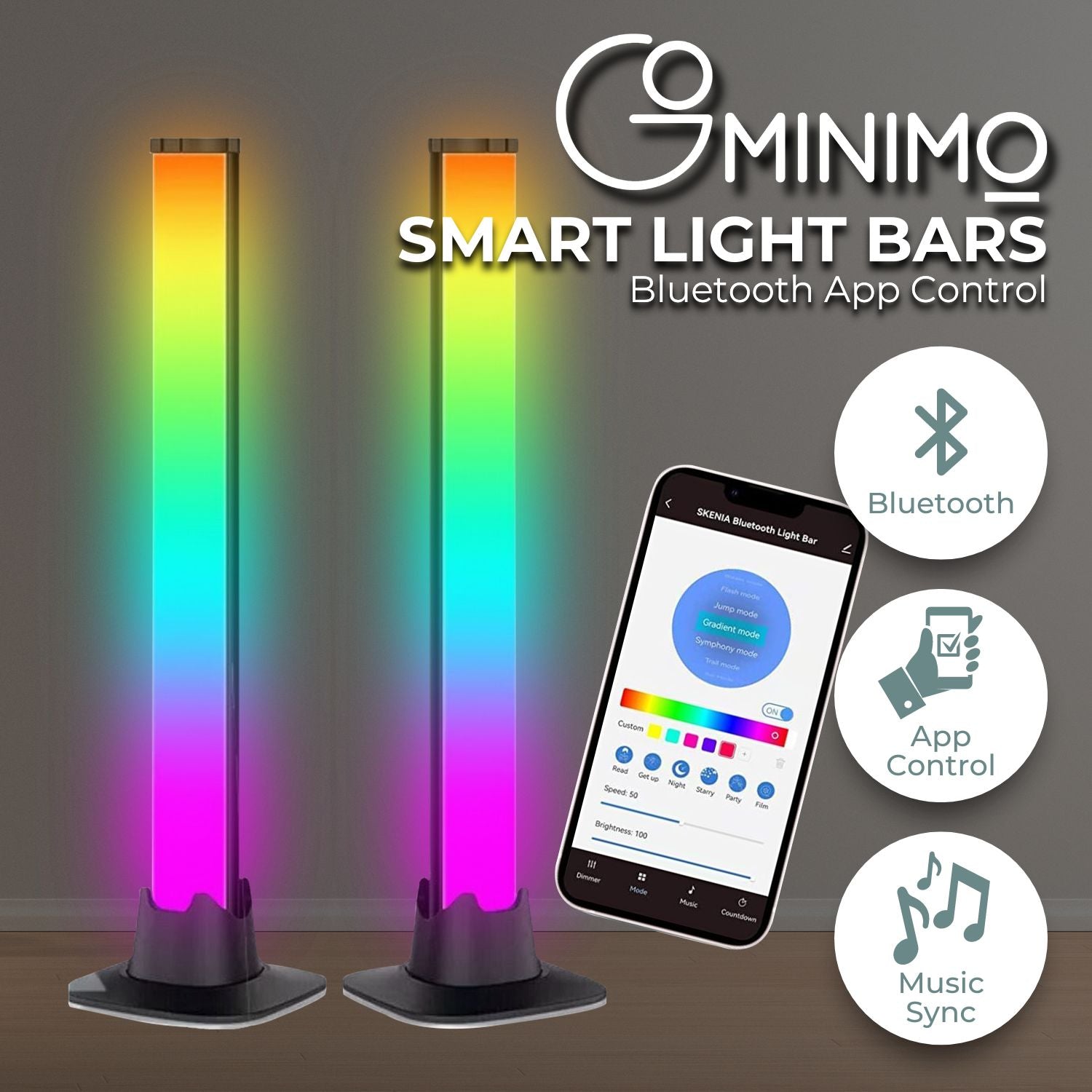 RGB LED Flow Light Bars w/ Music Sync & App Control, 2pcs