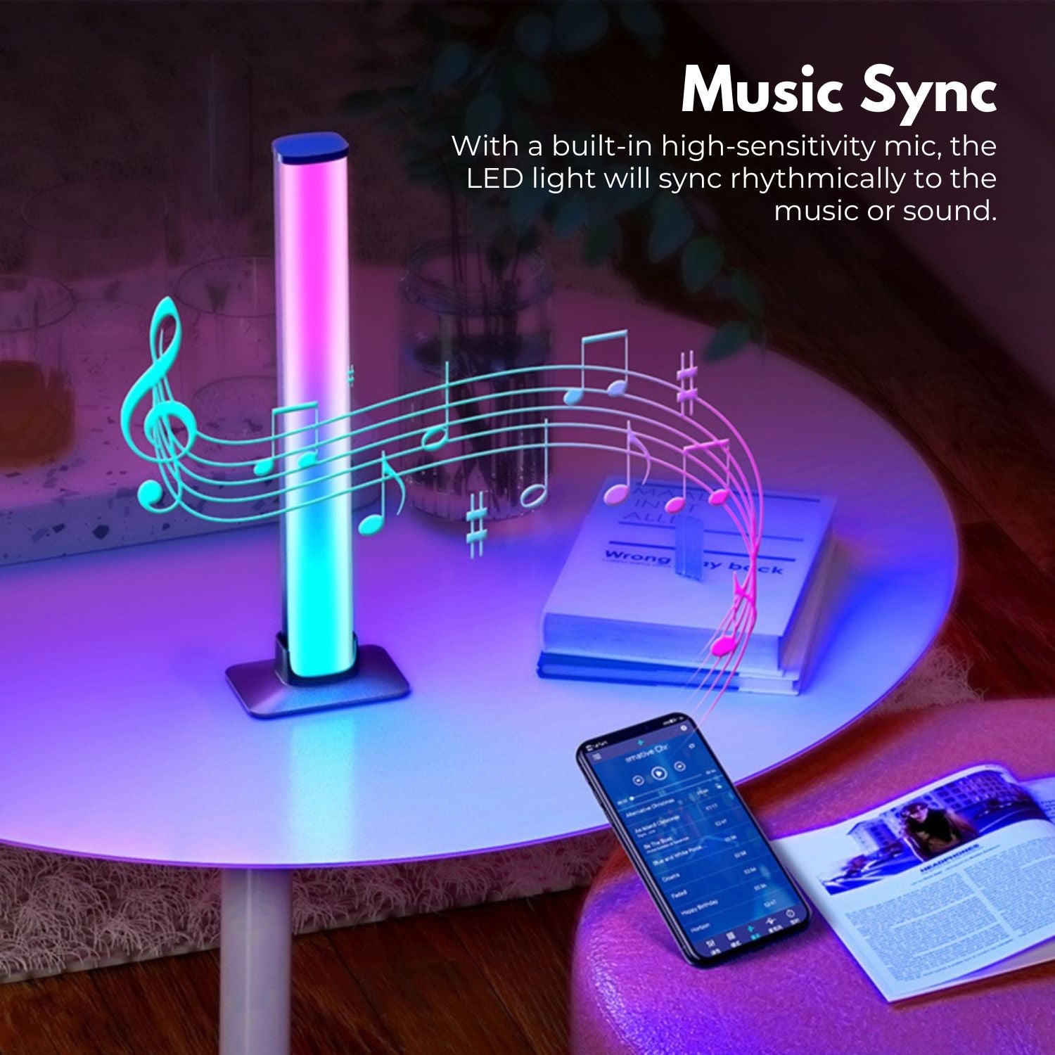 RGB LED Flow Light Bars w/ Music Sync & App Control, 2pcs