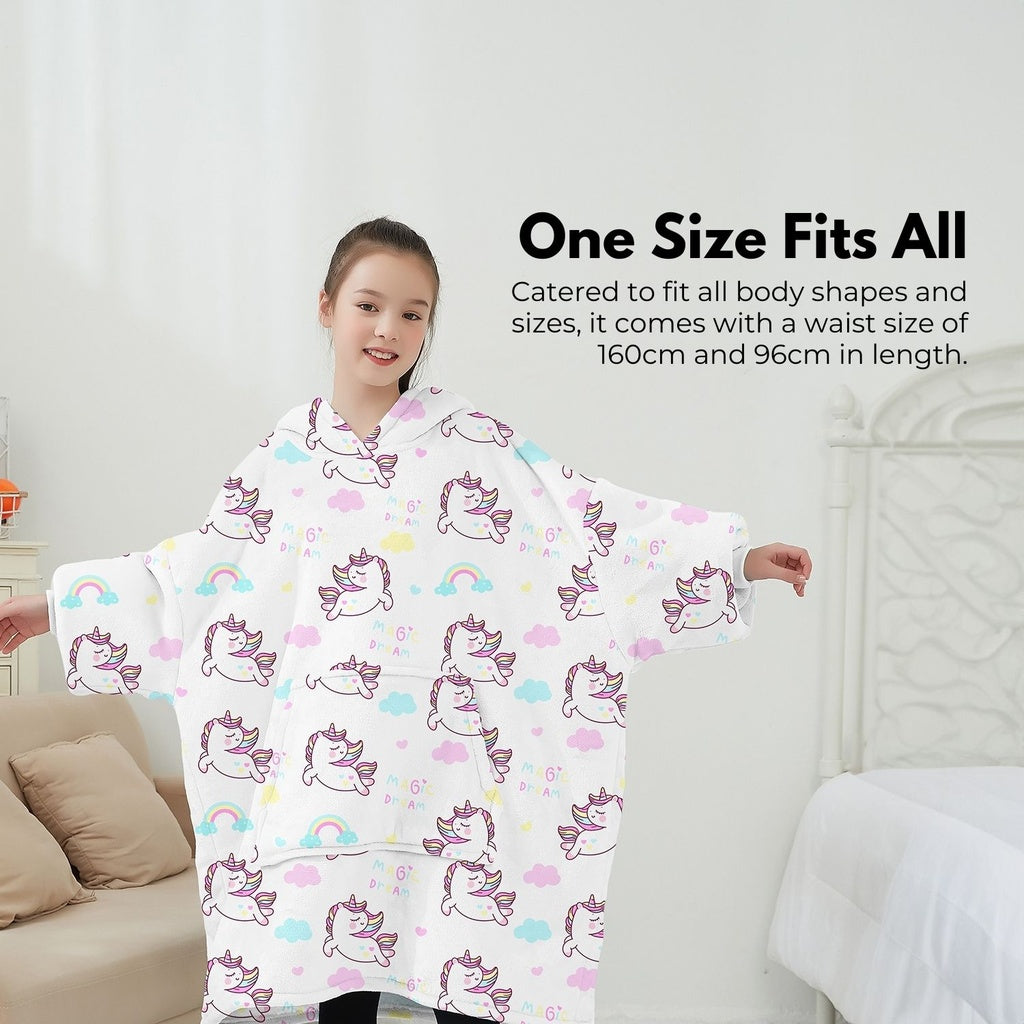 Comfy Kids Unicorn Hoodie Blanket, Large Pockets, GOMINIMO