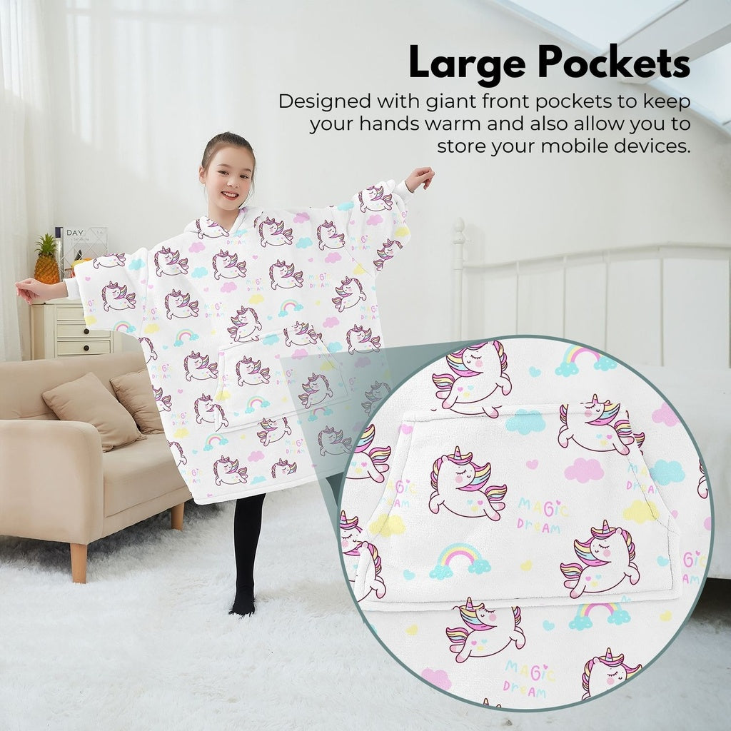 Comfy Kids Unicorn Hoodie Blanket, Large Pockets, GOMINIMO