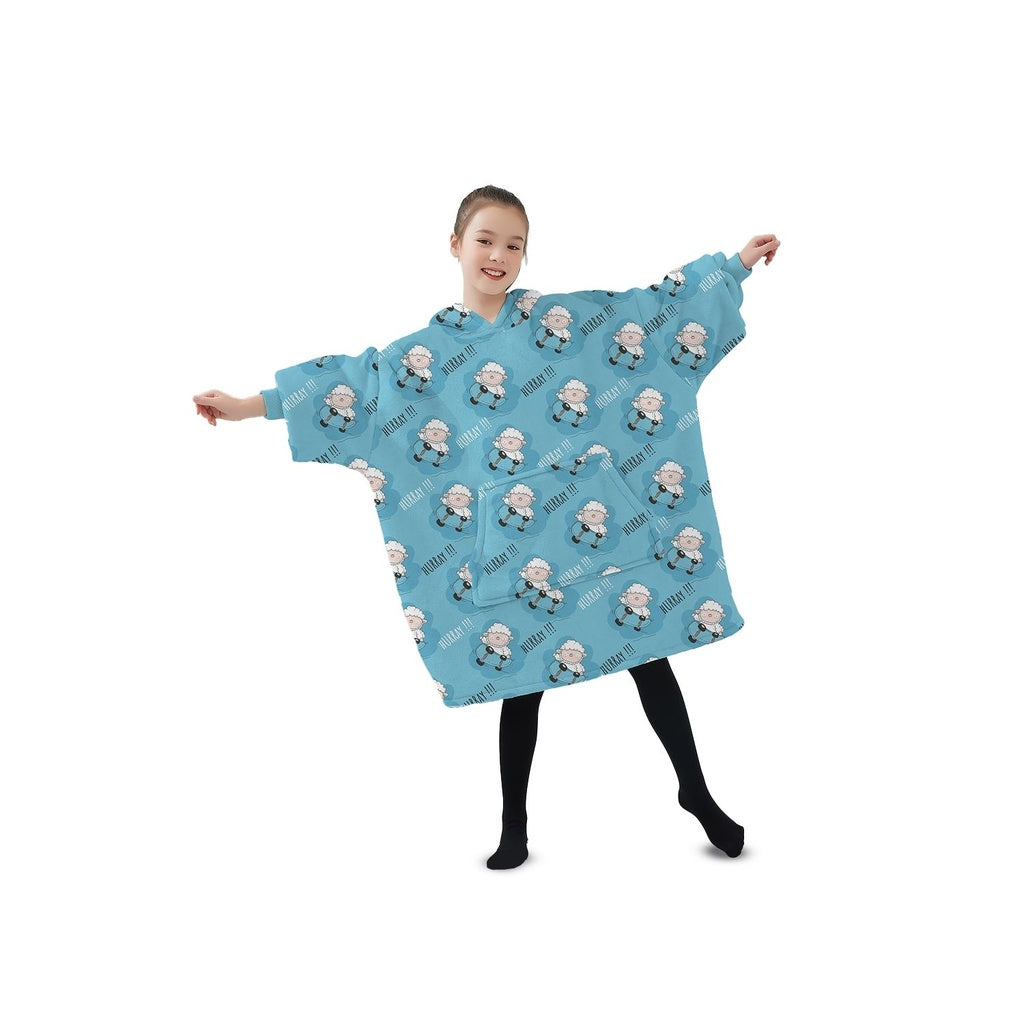 Double Layer Kids Hoodie Blanket, Light Blue Sheep Gominimo