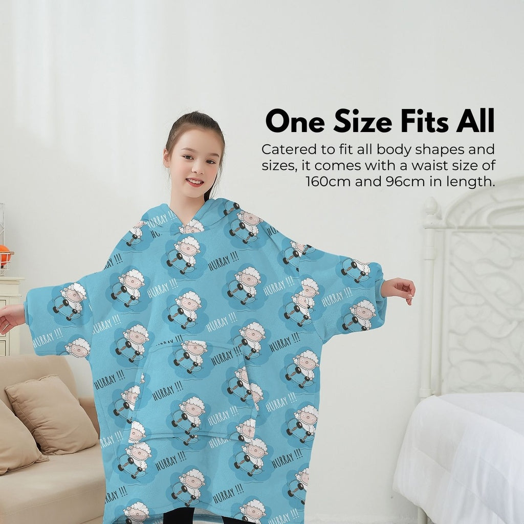 Double Layer Kids Hoodie Blanket, Light Blue Sheep Gominimo