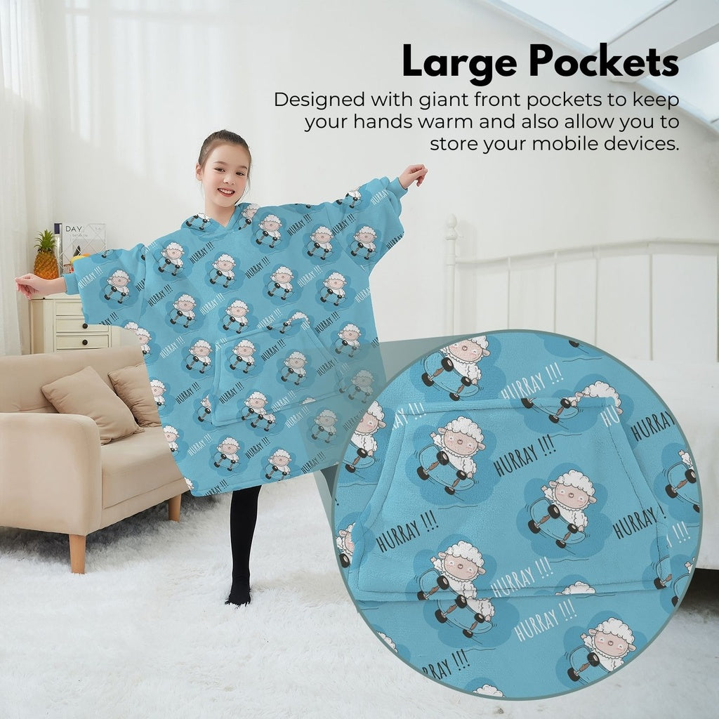 Double Layer Kids Hoodie Blanket, Light Blue Sheep Gominimo