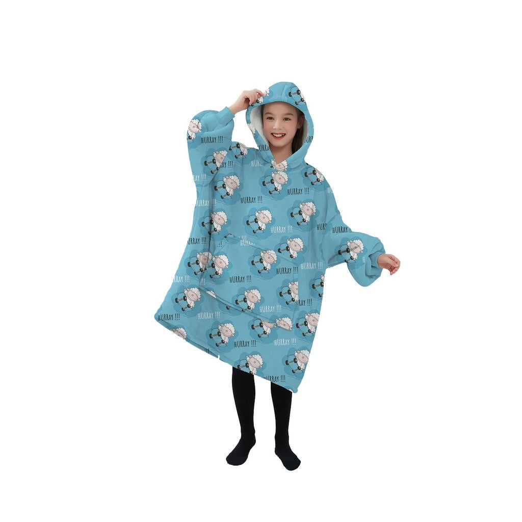 Double Layer Kids Hoodie Blanket, Light Blue Sheep Gominimo