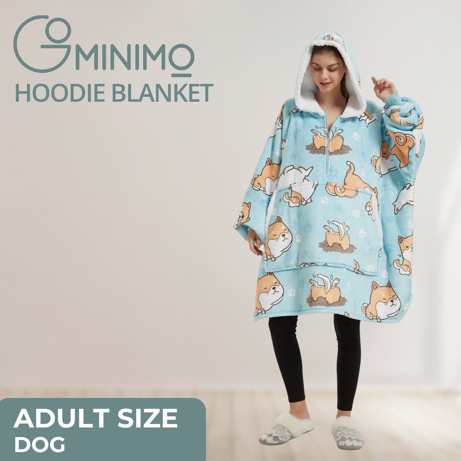 GOMINIMO Hoodie Blanket Adult (Blue Dog)