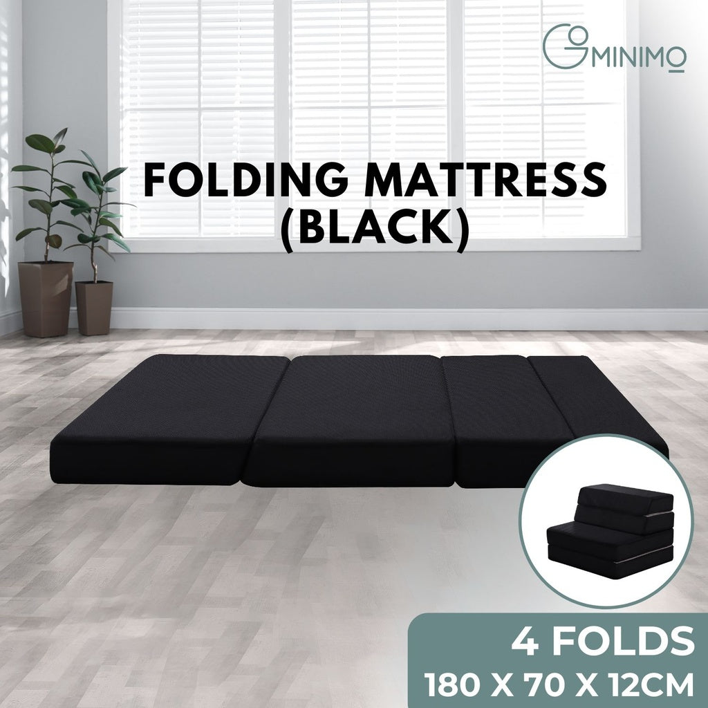 High Density Foam 4-Fold Folding Mattress, Black - GOMINIMO