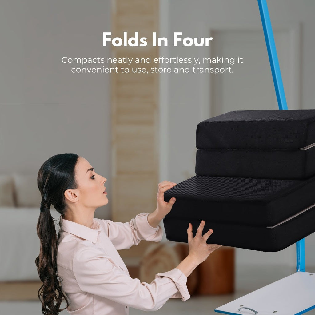 High Density Foam 4-Fold Folding Mattress, Black - GOMINIMO