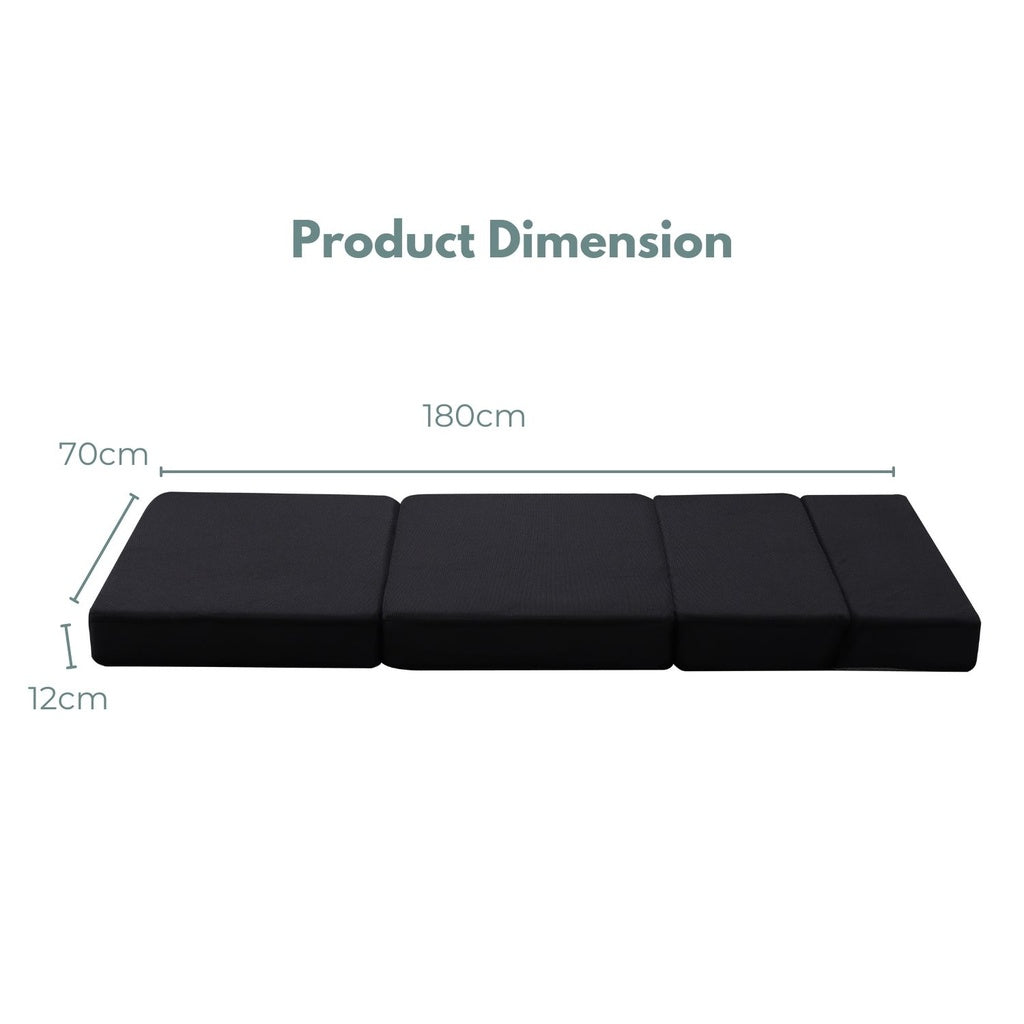 High Density Foam 4-Fold Folding Mattress, Black - GOMINIMO