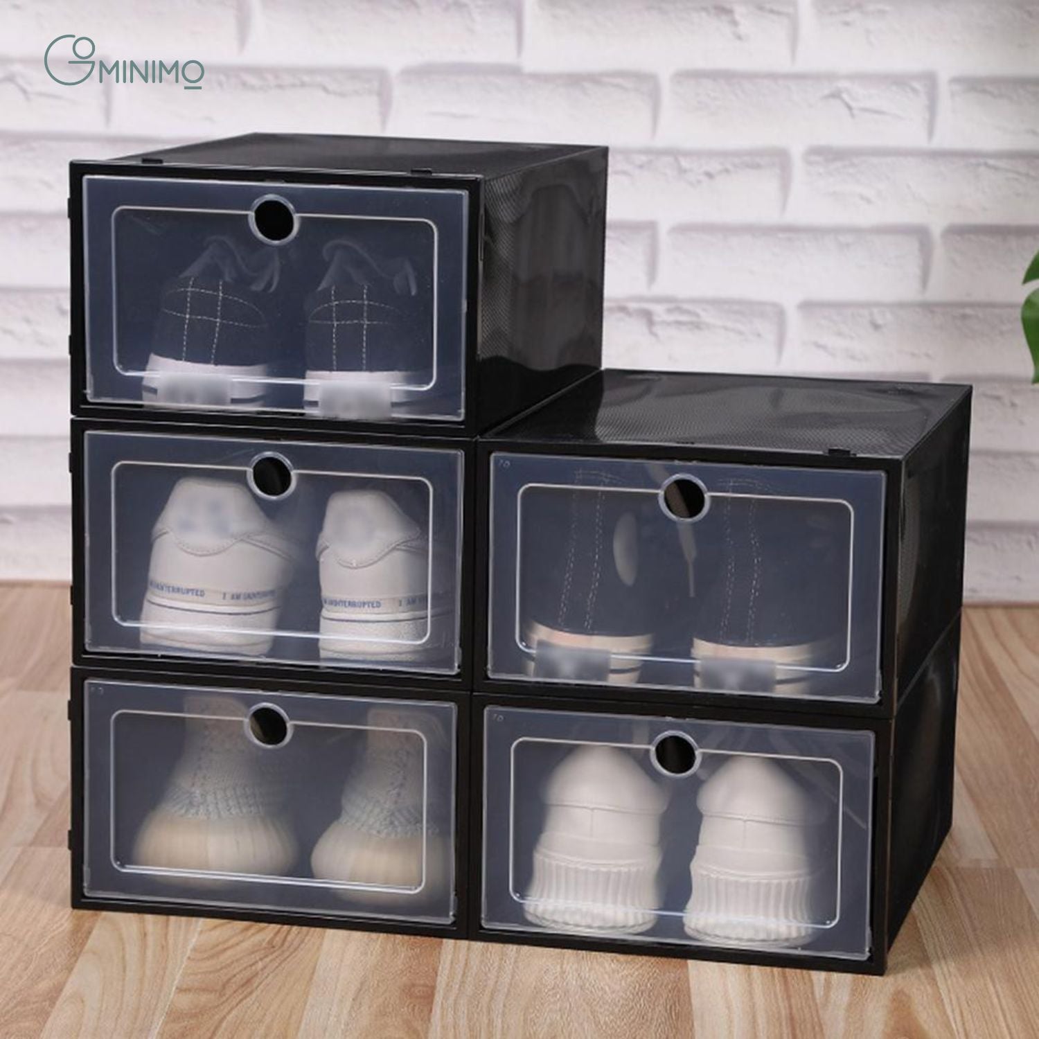 Stackable Plastic Shoe Boxes, 12 PCS, Odour Prevention, Black, Gominimo