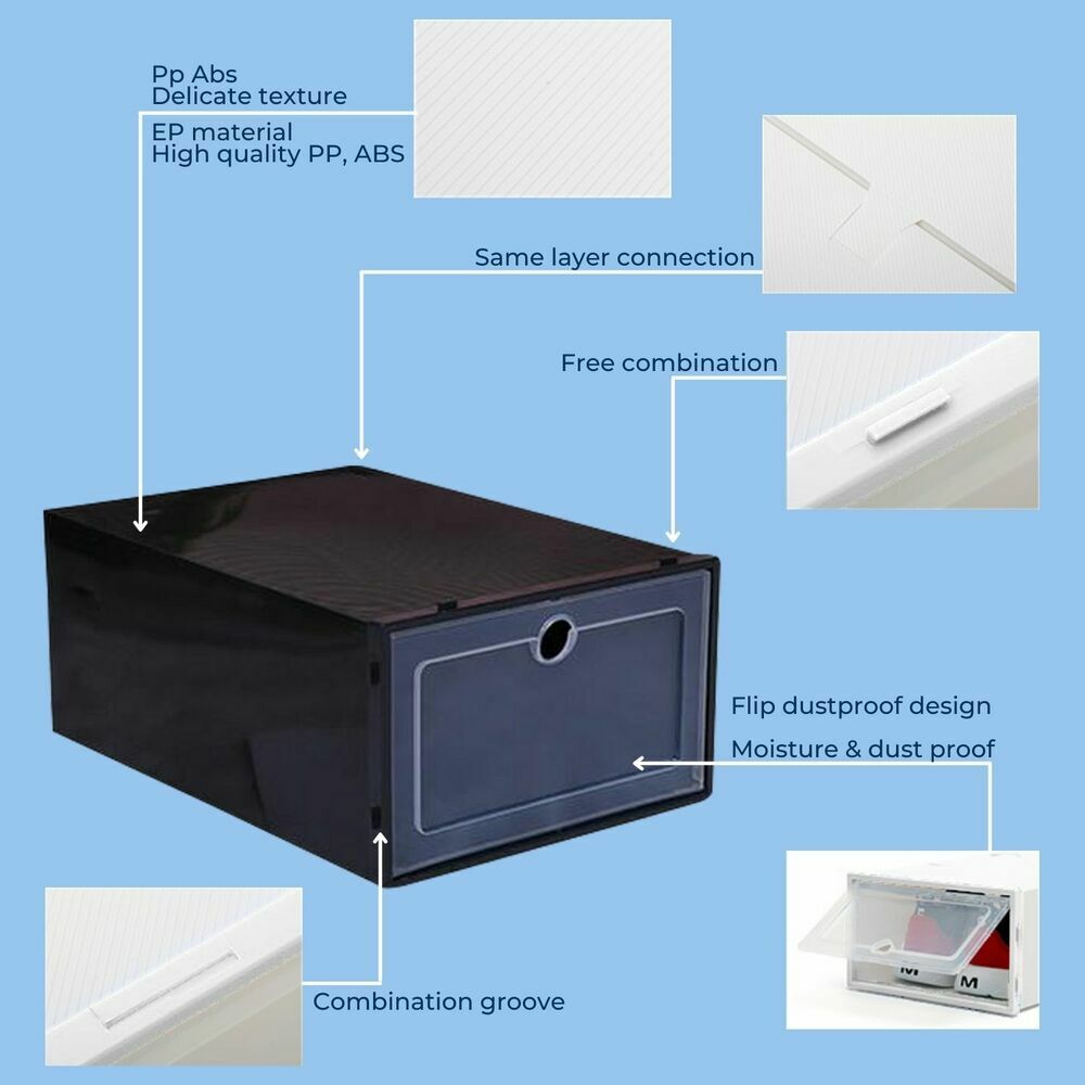 Stackable Durable Plastic Shoe Boxes 24 PCS with Ventilation