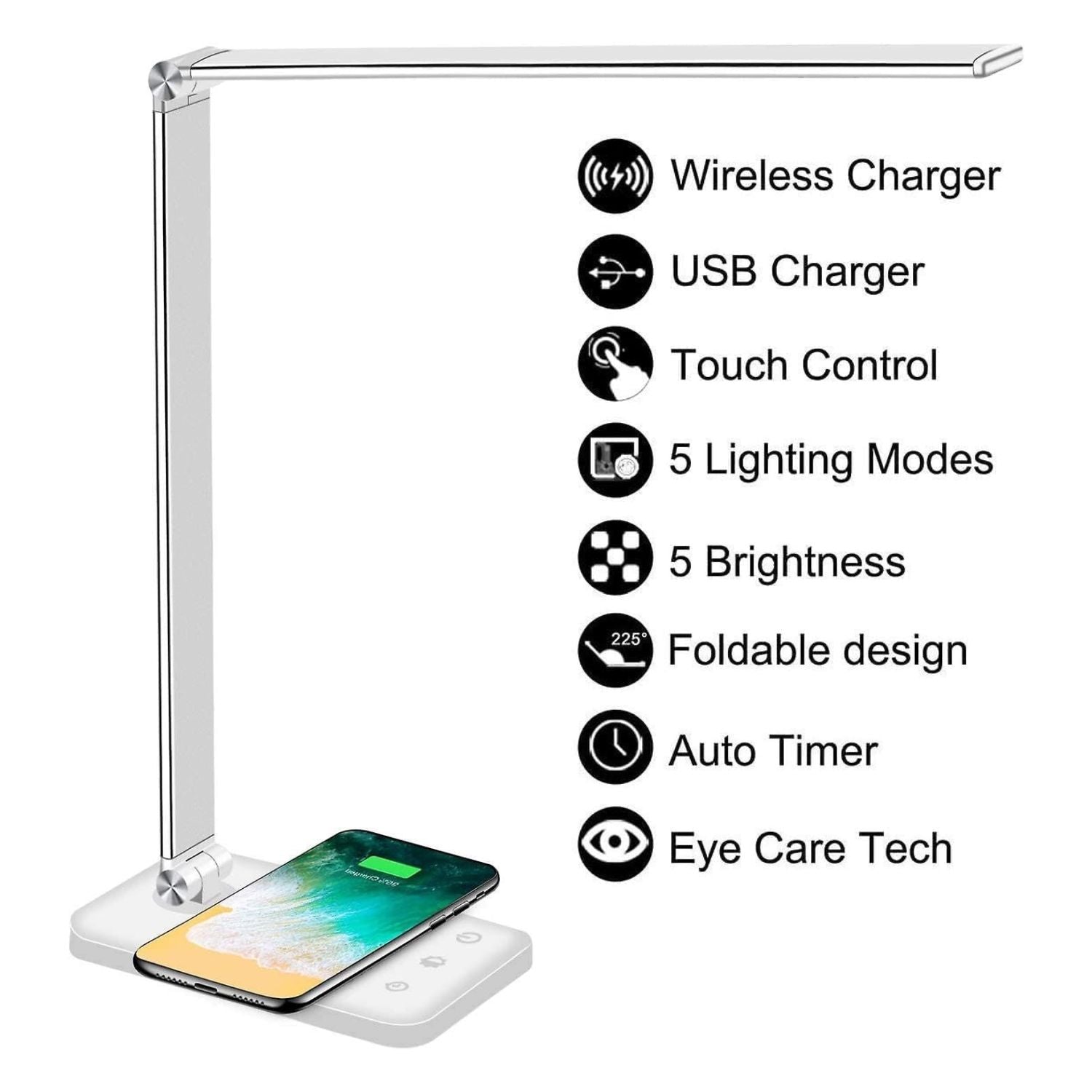 LED Desk Lamp with Wireless Charger, 7 Brightness & Timer - GOMINIMO