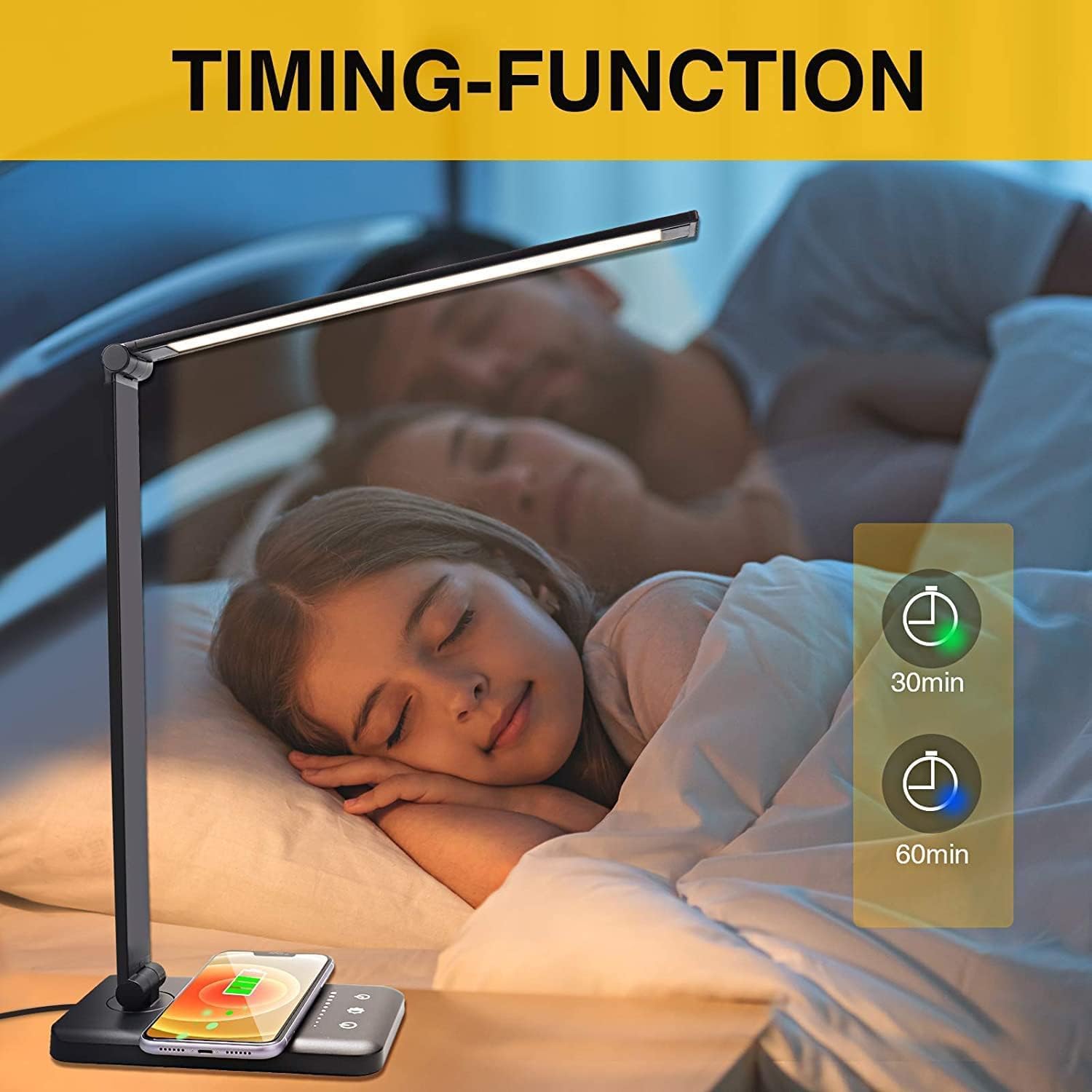 7-Level LED Desk Lamp with Wireless Charger & USB - GOMINIMO