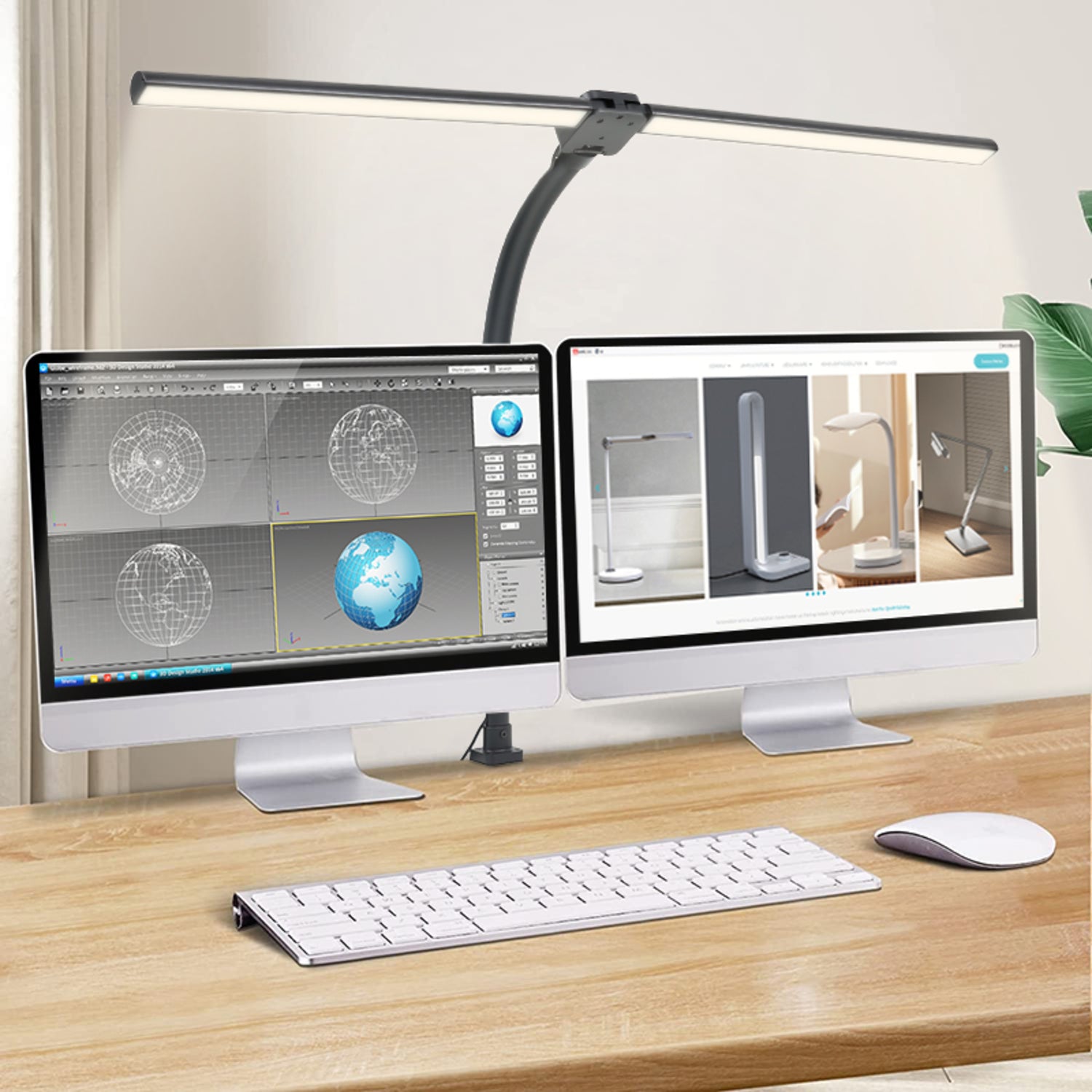 Flicker-Free 24W Dual Head LED Desk Lamp, Adjustable Clip - GOMINIMO