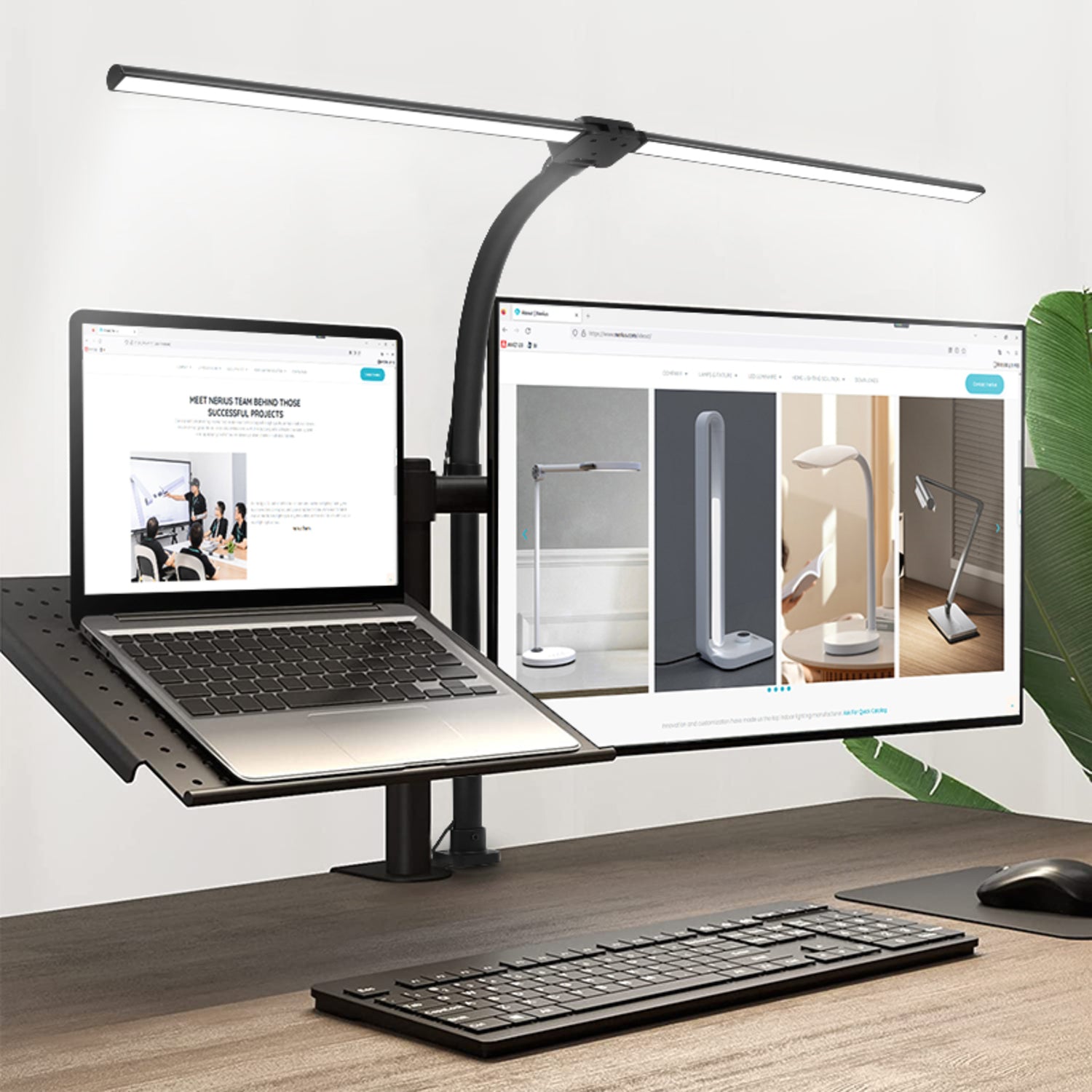 Flicker-Free 24W Dual Head LED Desk Lamp, Adjustable Clip - GOMINIMO