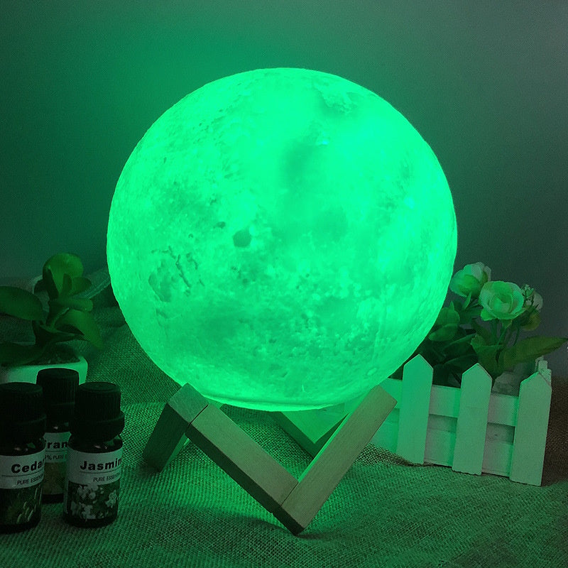 Color-Changing Moon Lamp 12cm, 3D Printed, USB, Gominimo