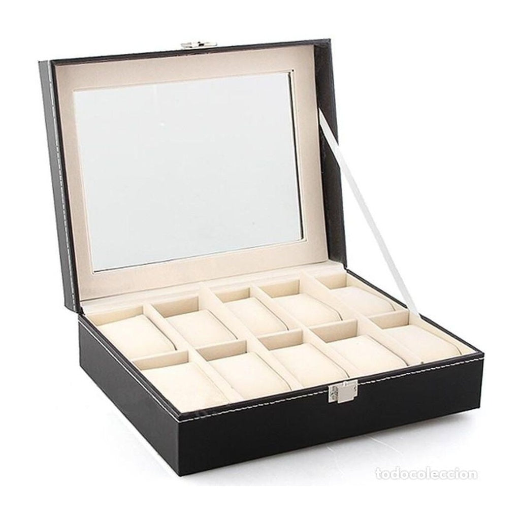 PU Leather 10 Slot Watch Holder Box with Lock & Window - Gominimo