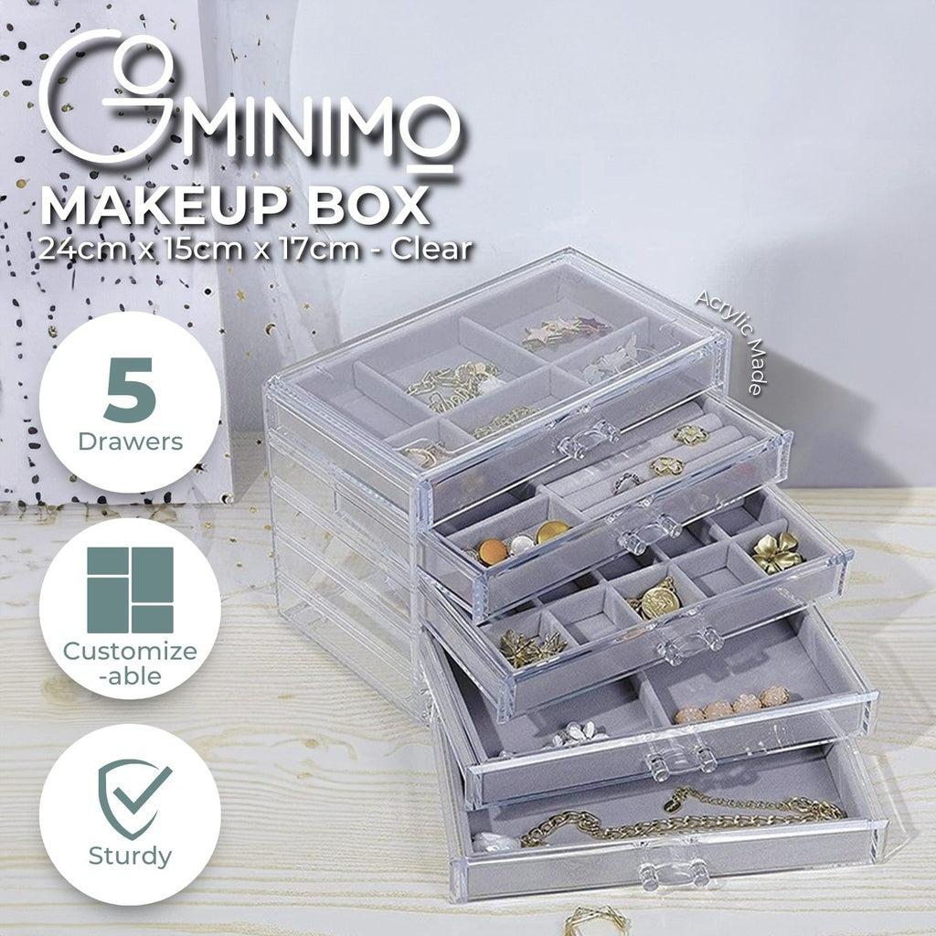 Clear Makeup Cosmetic Organizer, 5 Drawers, Splash-Proof - Gominimo