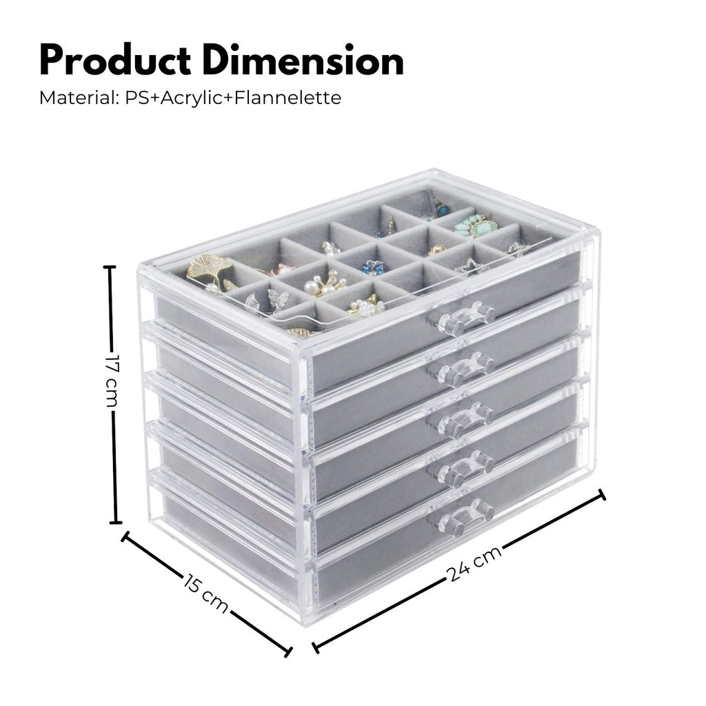 Clear Makeup Cosmetic Organizer, 5 Drawers, Splash-Proof - Gominimo