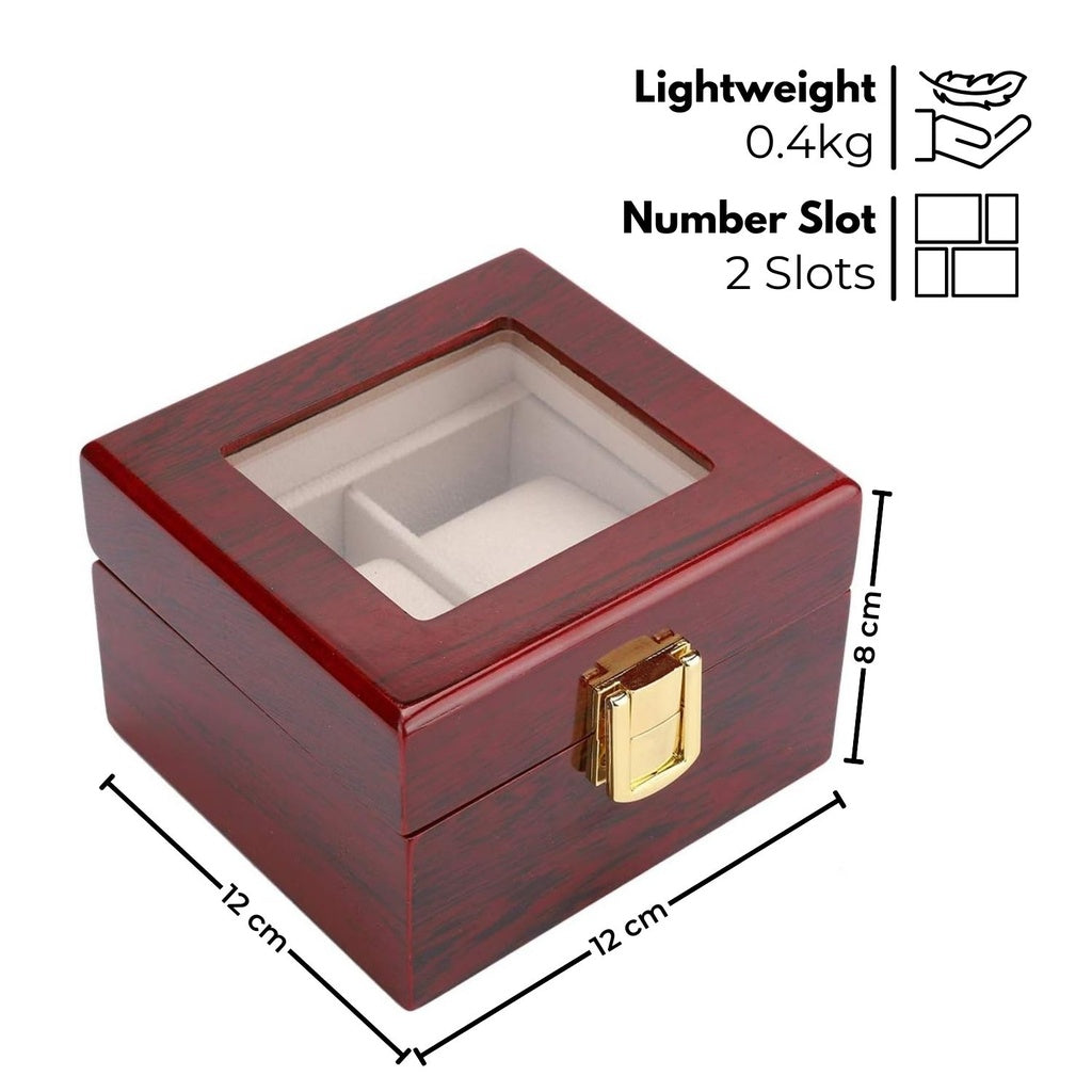 2 Slot Red Wood Watch Display Box with Glass Top