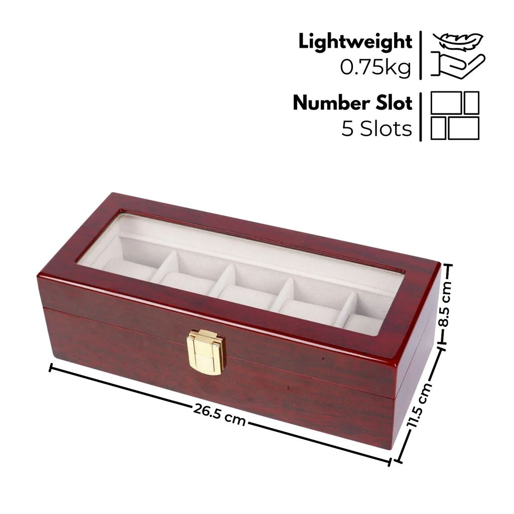 High-Quality Gominimo 5 Slot Watch Display Box, Red Wood