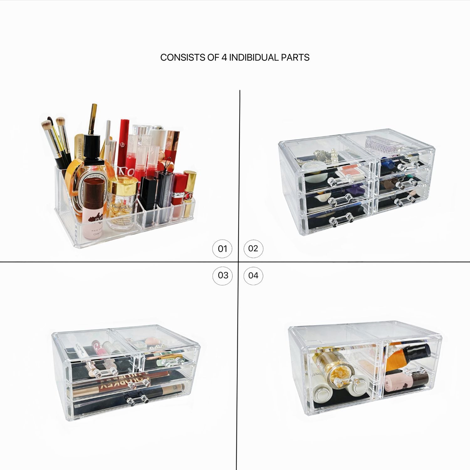 Large Clear Makeup Organizer with 12 Drawers, Space-Saving, GOMINIMO