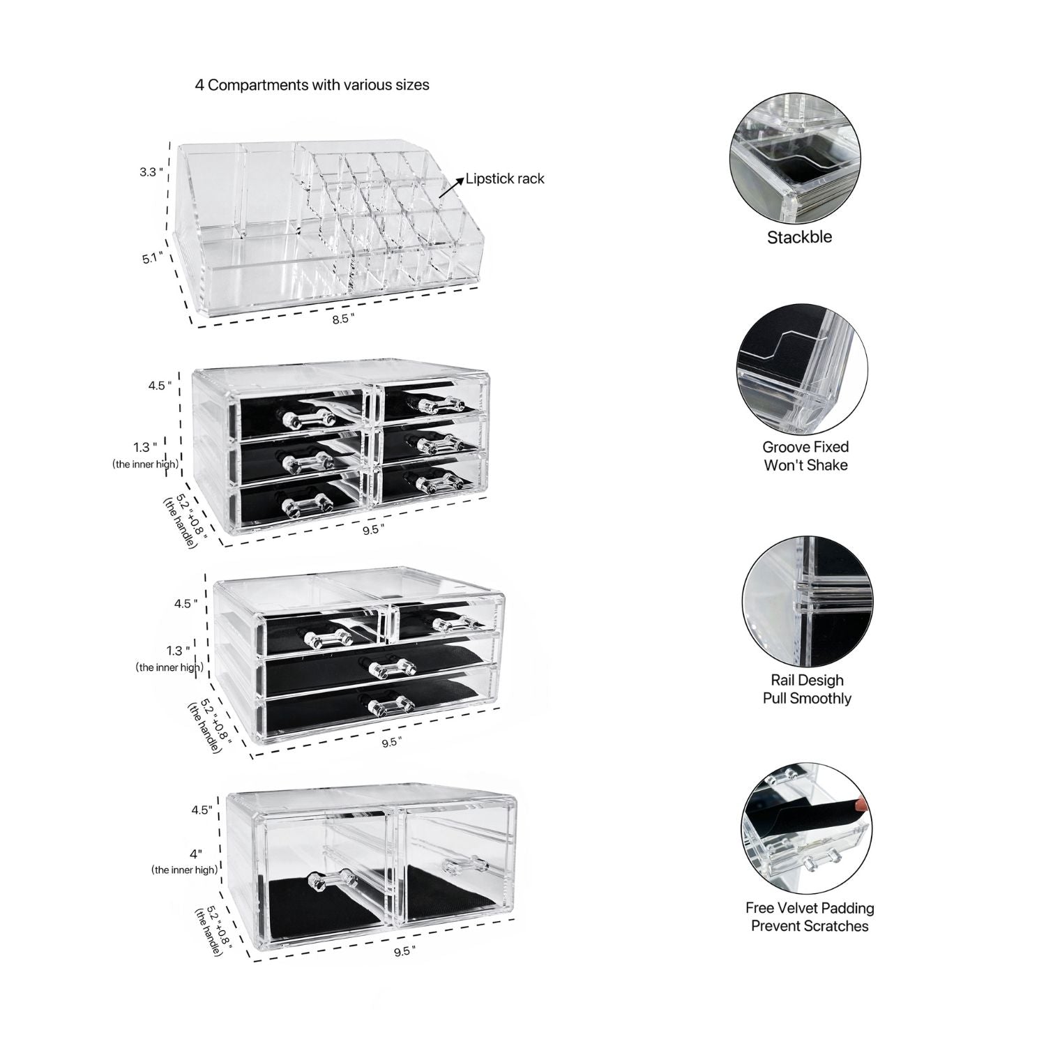 Large Clear Makeup Organizer with 12 Drawers, Space-Saving, GOMINIMO