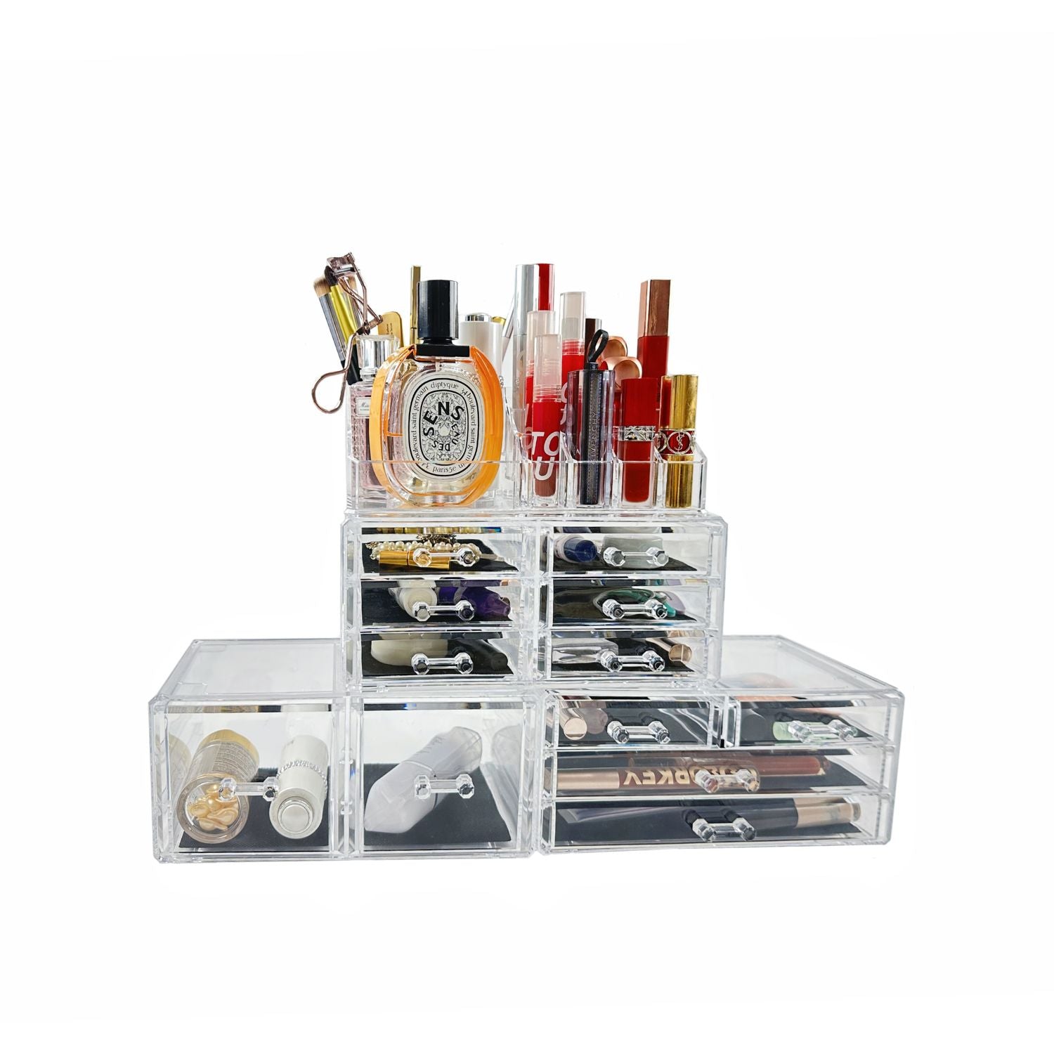 Large Clear Makeup Organizer with 12 Drawers, Space-Saving, GOMINIMO