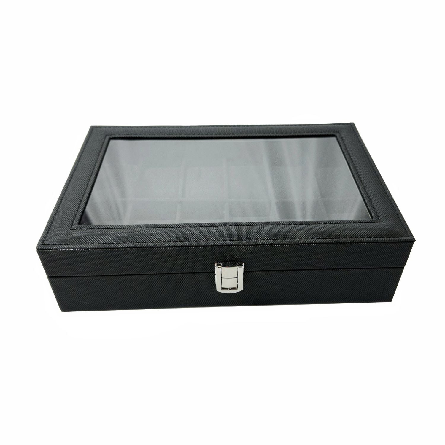 GOMINIMO 12 Slot Watch Box with Transparent Display Window (Black)