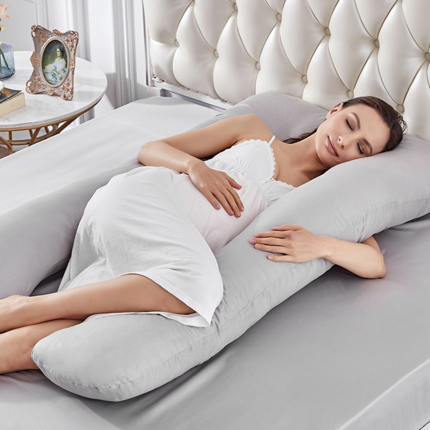 Soft, Supportive Maternity Pillow w/ Organic Cotton Case - Gominimo