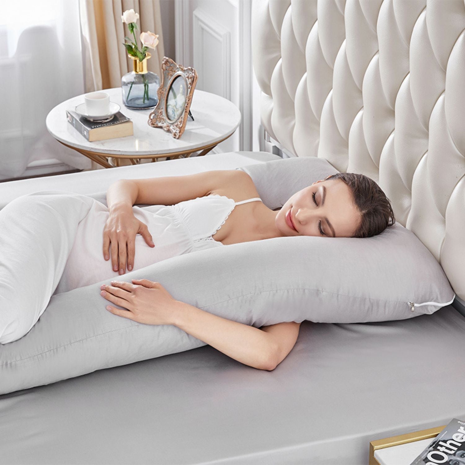 Soft, Supportive Maternity Pillow w/ Organic Cotton Case - Gominimo