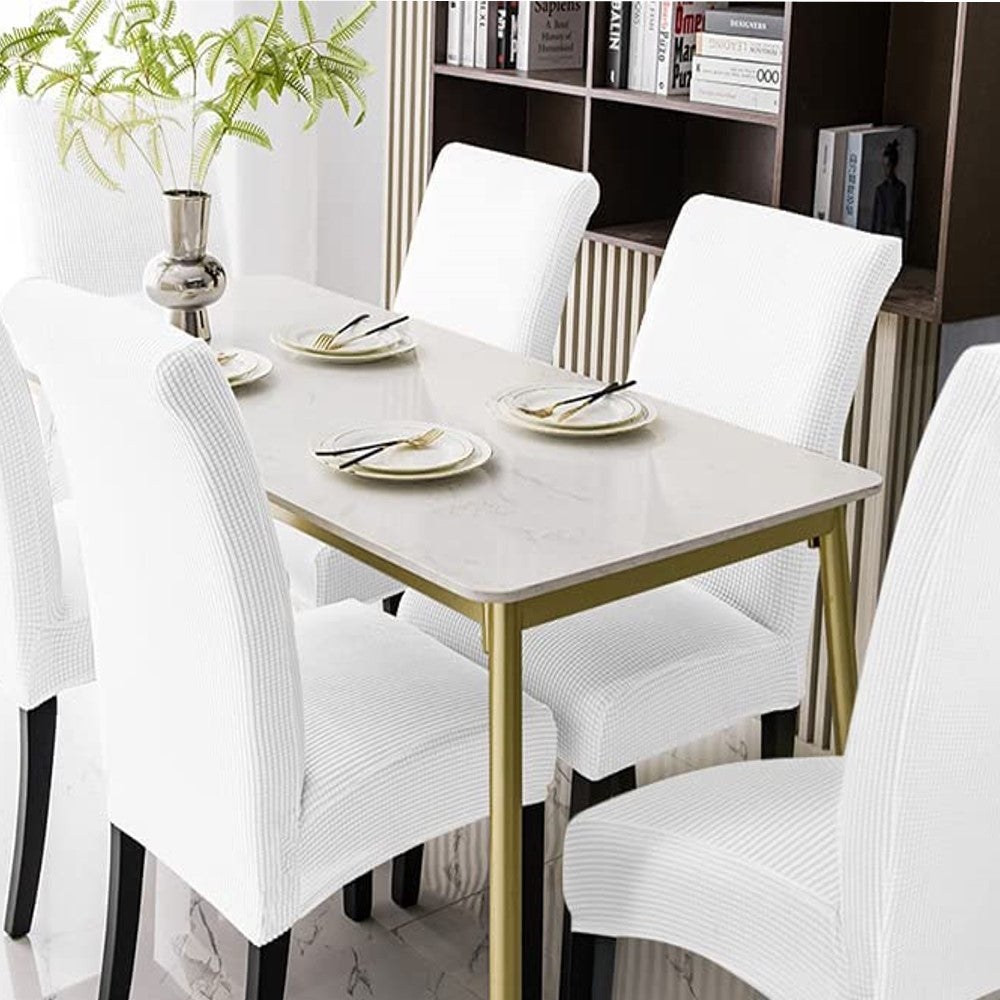 Stretchable & Durable White Dining Chair Slipcovers, 6pcs - Gominimo