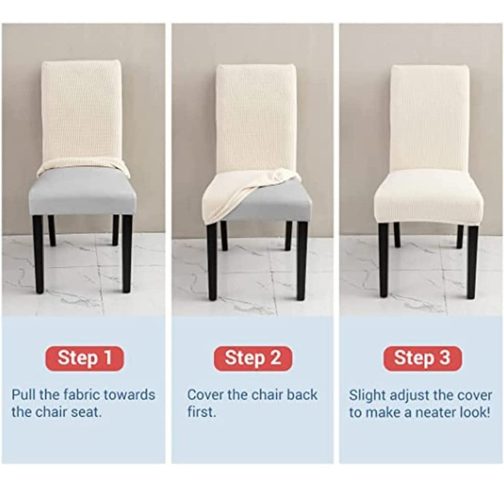 Ivory Stretchable Dining Chair Covers, Machine Washable - 6pcs Set, Gominimo